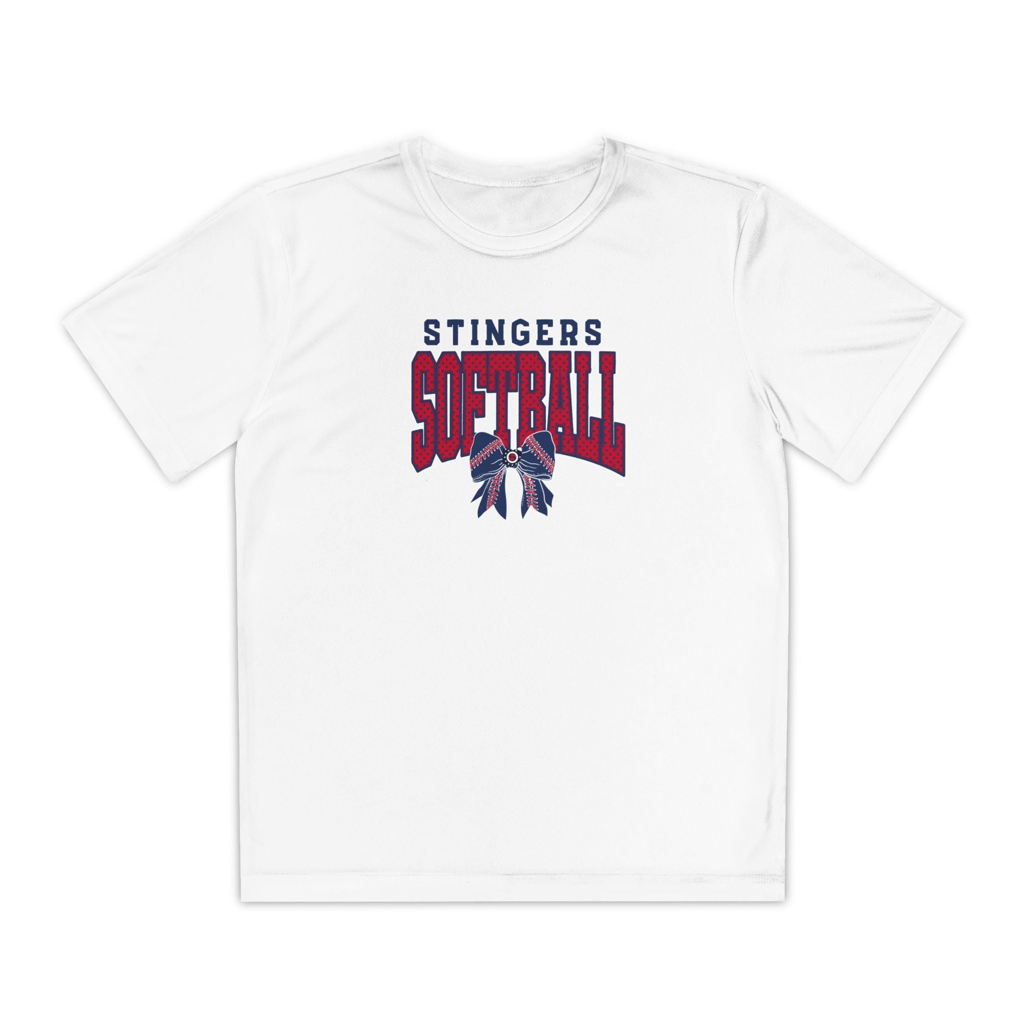 Youth Stingers Softball Stitched Bow Graphic Sport-Tek Competitor Performance Tee