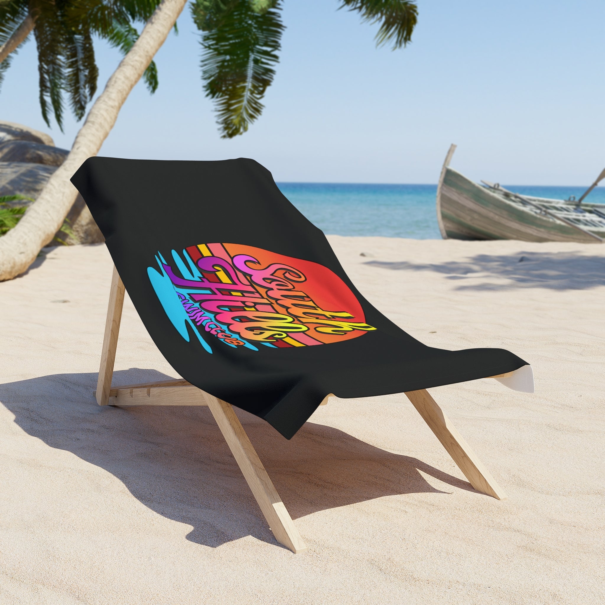 South Hills Swim Club Sunset Script Graphic Beach Towel