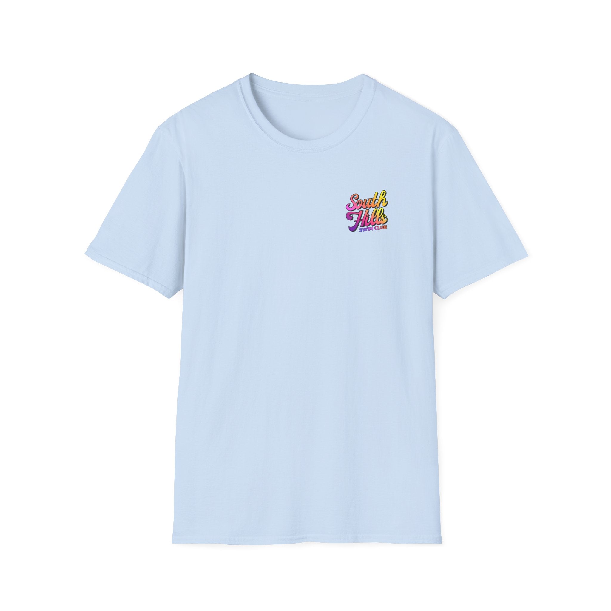 Adult Unisex South Hills Swim Club Sunset Script Graphic Short Sleeve Gildan Softstyle Tee