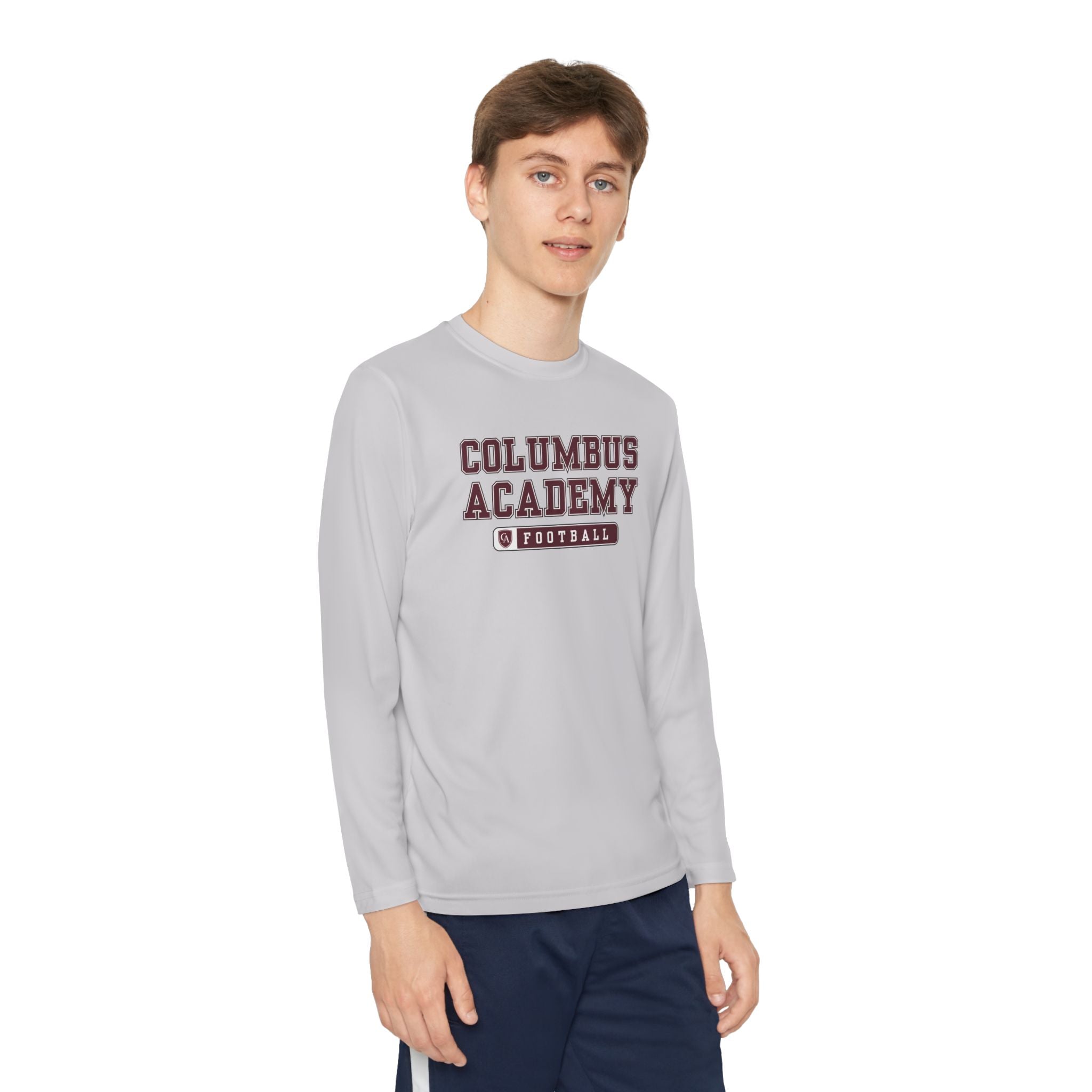 Youth Columbus Academy Football Graphic Sport-Tek Competitor Performance Long Sleeve Tee