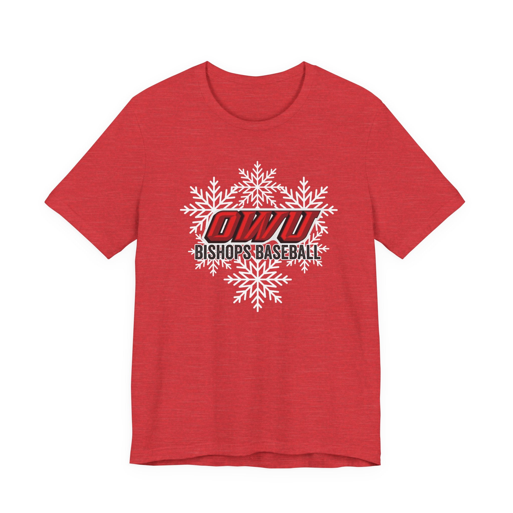 Adult Unisex OWU Bishops Baseball Spirited Snowflake Graphic Short Sleeve Soft Tee