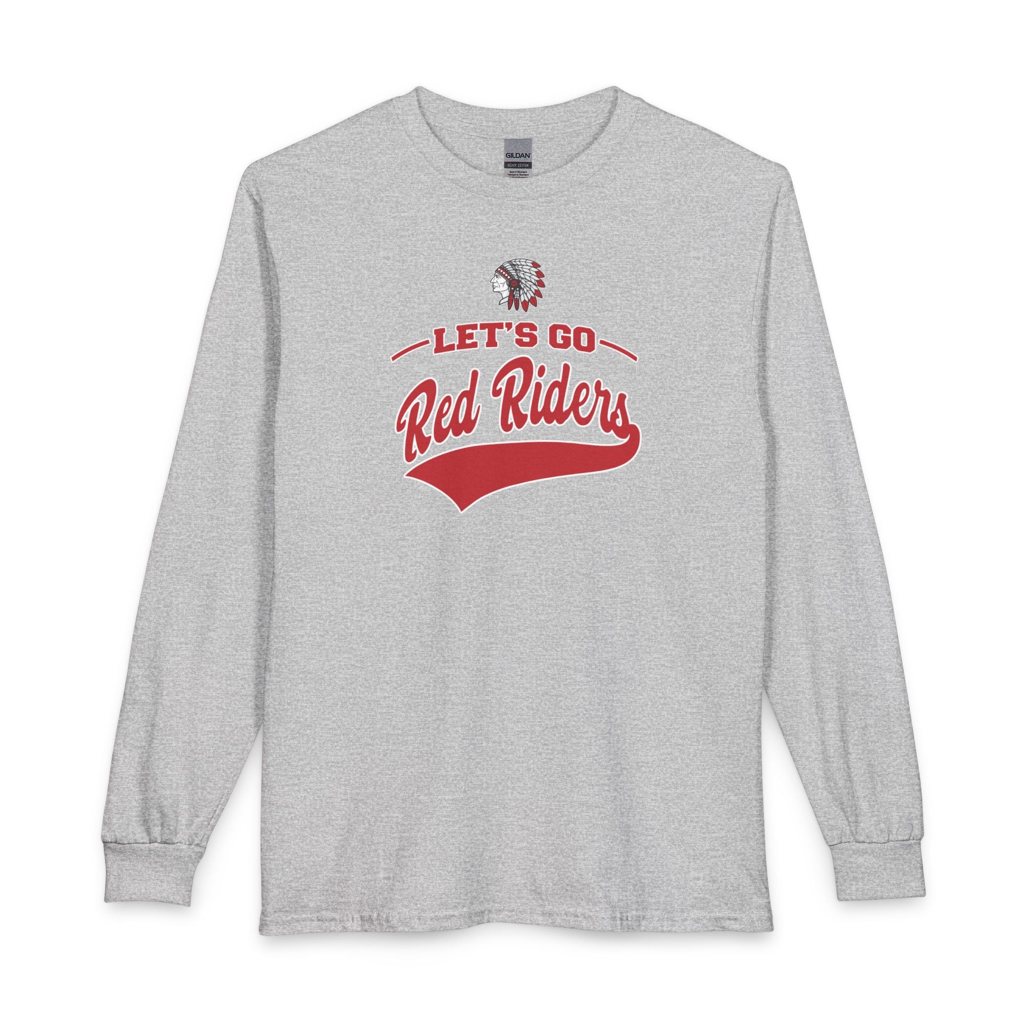 Adult Unisex Let's Go Red Riders Graphic Long Sleeve Gildan Tee