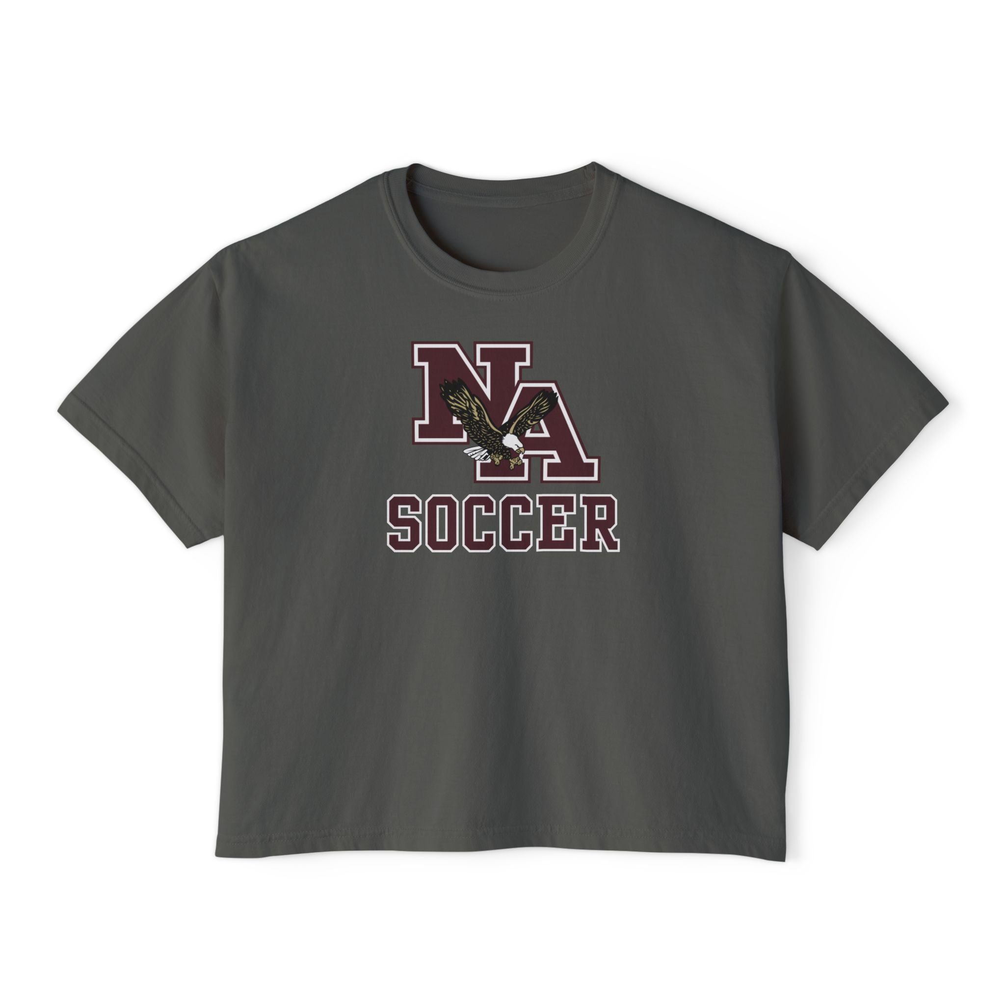Women's New Albany Classic Maroon Soccer Logo Graphic Boxy Crop Short Sleeve Tee