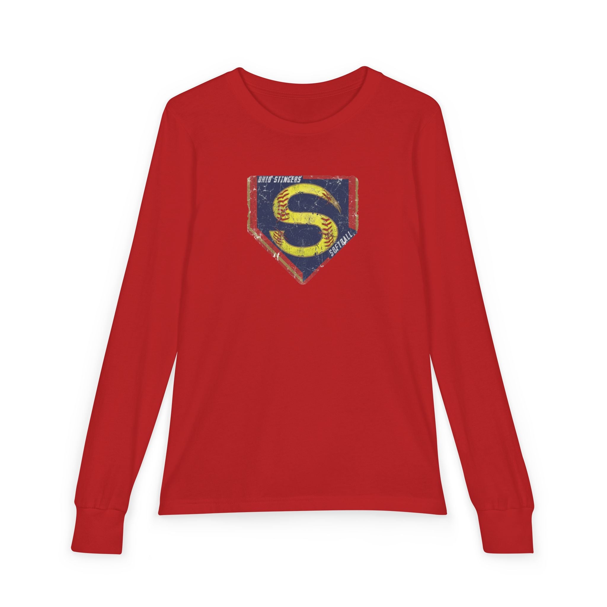 Youth Stingers Softball Distressed Logo Graphic Bella + Canvas Long Sleeve Soft Tee
