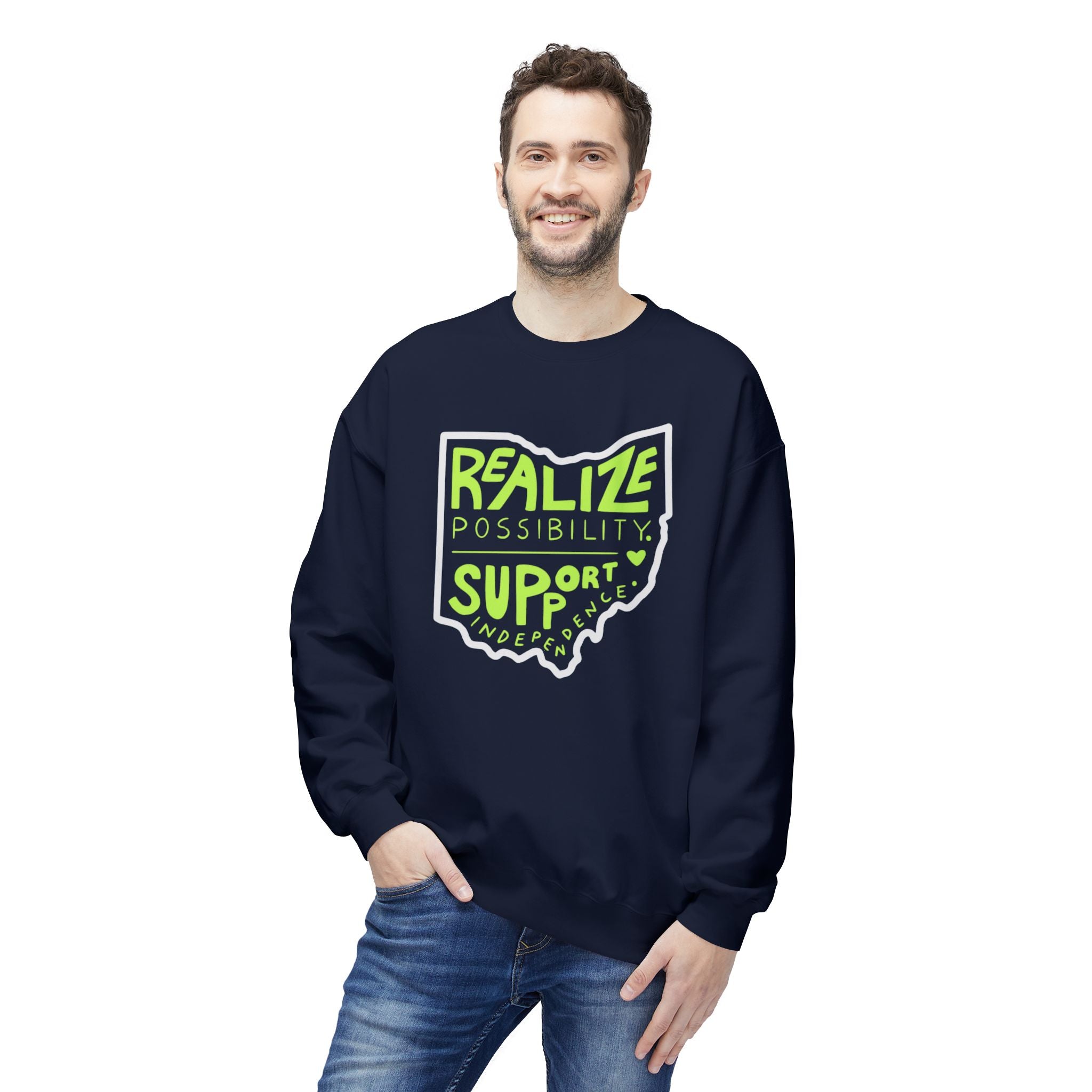 Adult Unisex Realize Possibility Support Independence Graphic Soft Style Sweatshirt