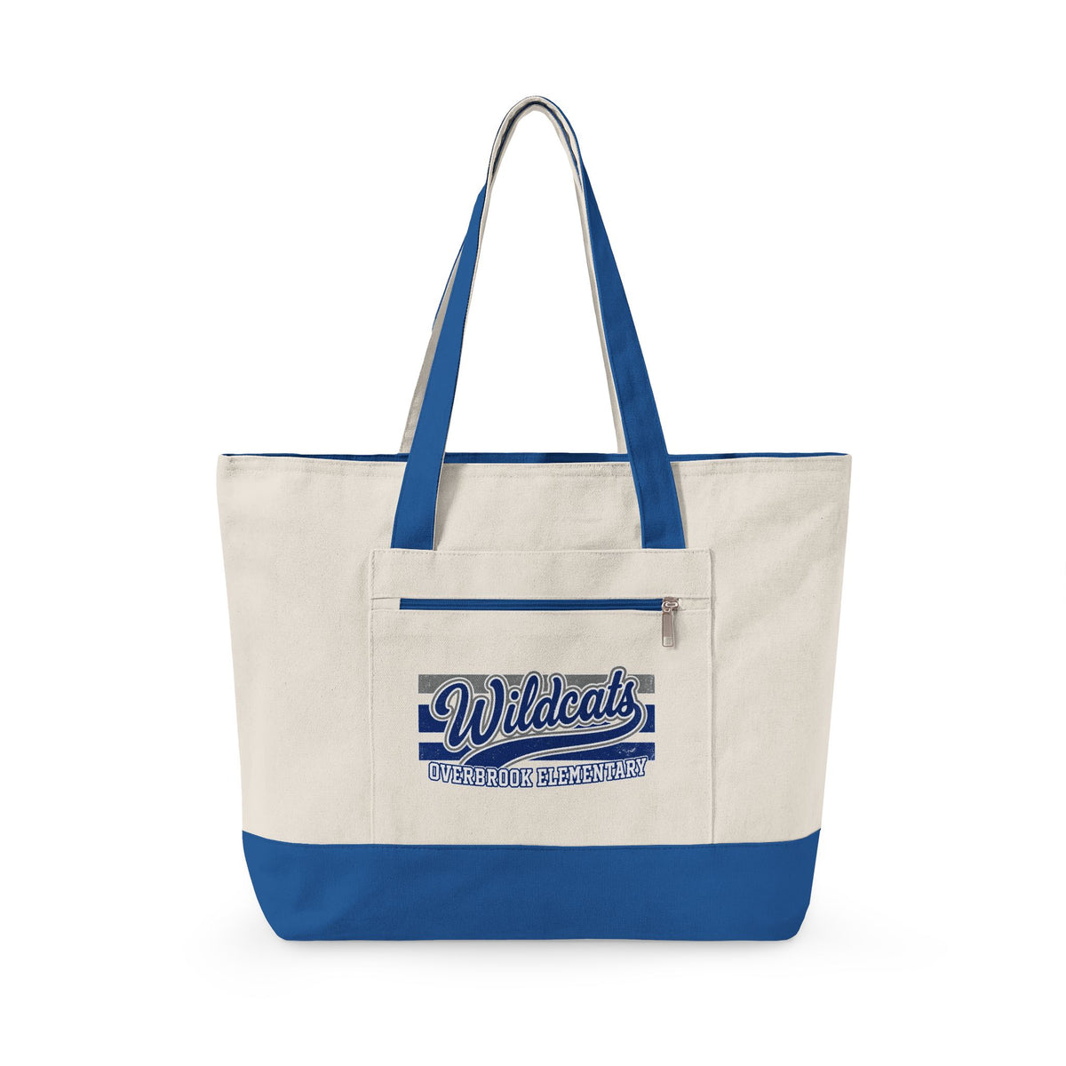 Overbrook Elementary Wildcats Vintage Distressed Spirit Graphic Zippered Canvas Tote