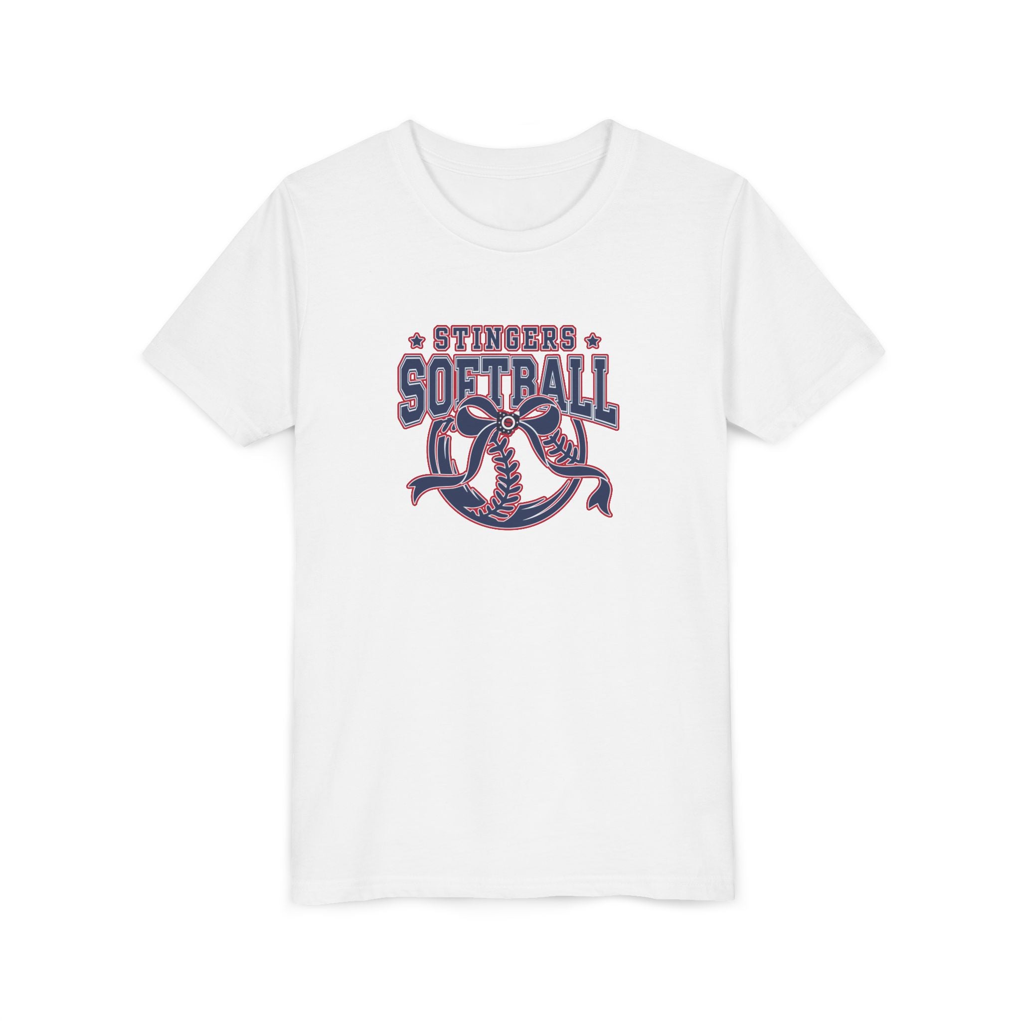 Youth Stingers Softball Spirit Bow Graphic Short Sleeve Bella + Canvas Soft Tee
