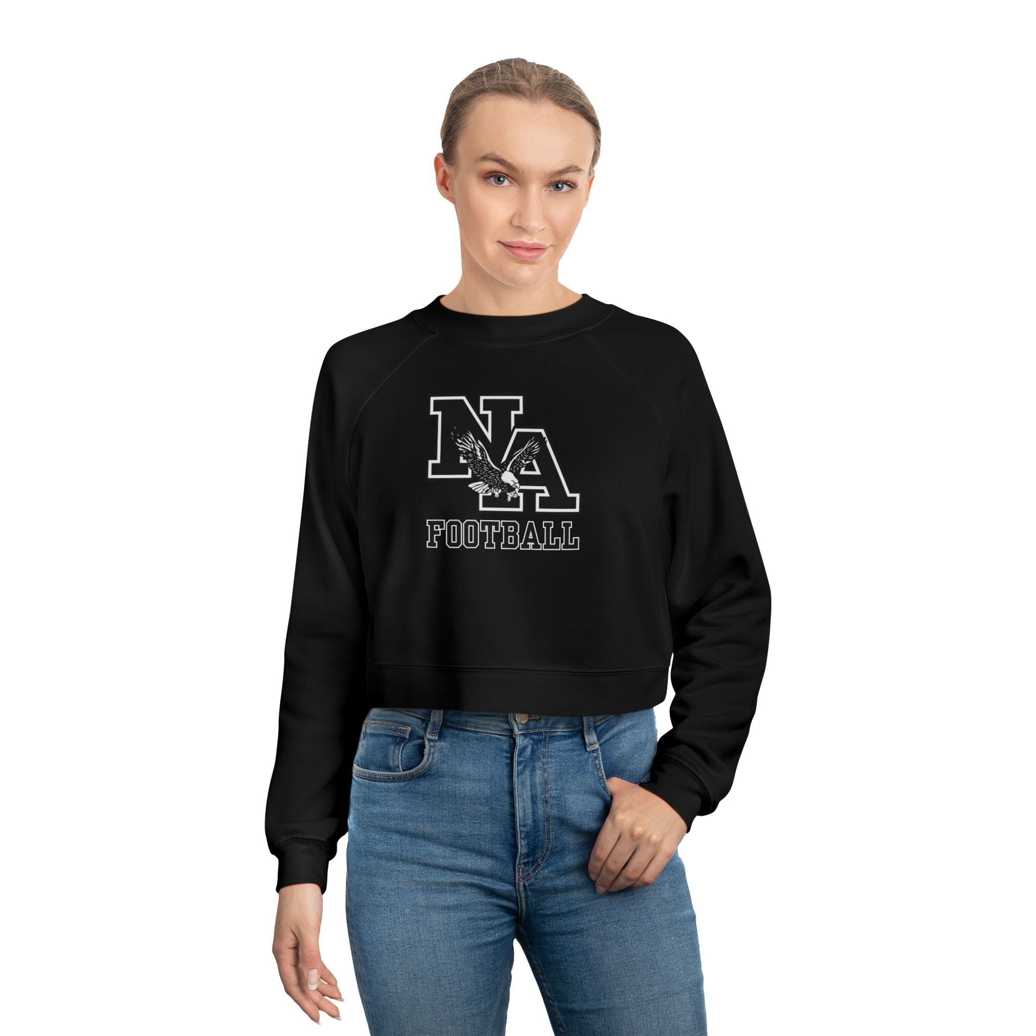 Women's Classic Logo Black Football Graphic Cropped Fleece Sweatshirt