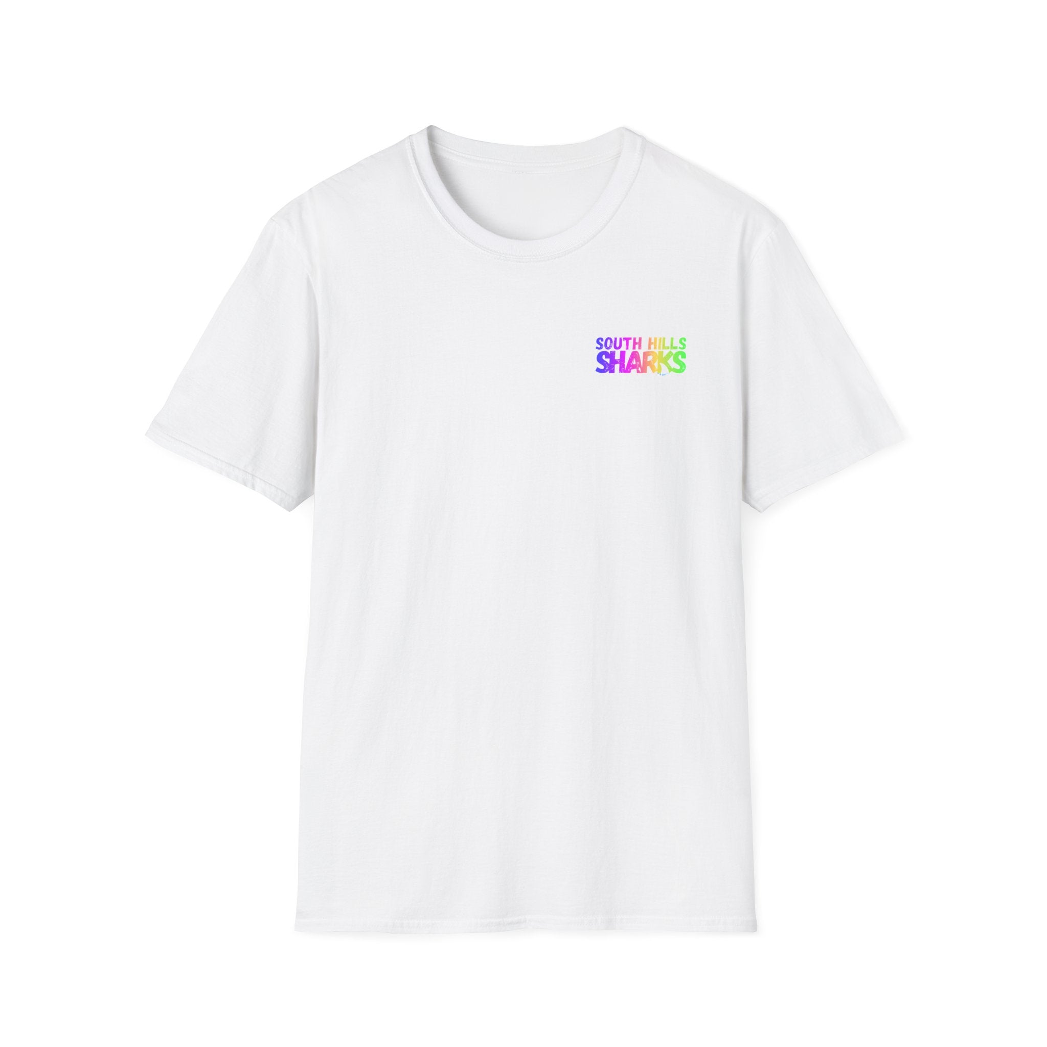 Adult Unisex South Hills Swim Team Neon Rainbow Graphic Short Sleeve Gildan Softstyle Tee