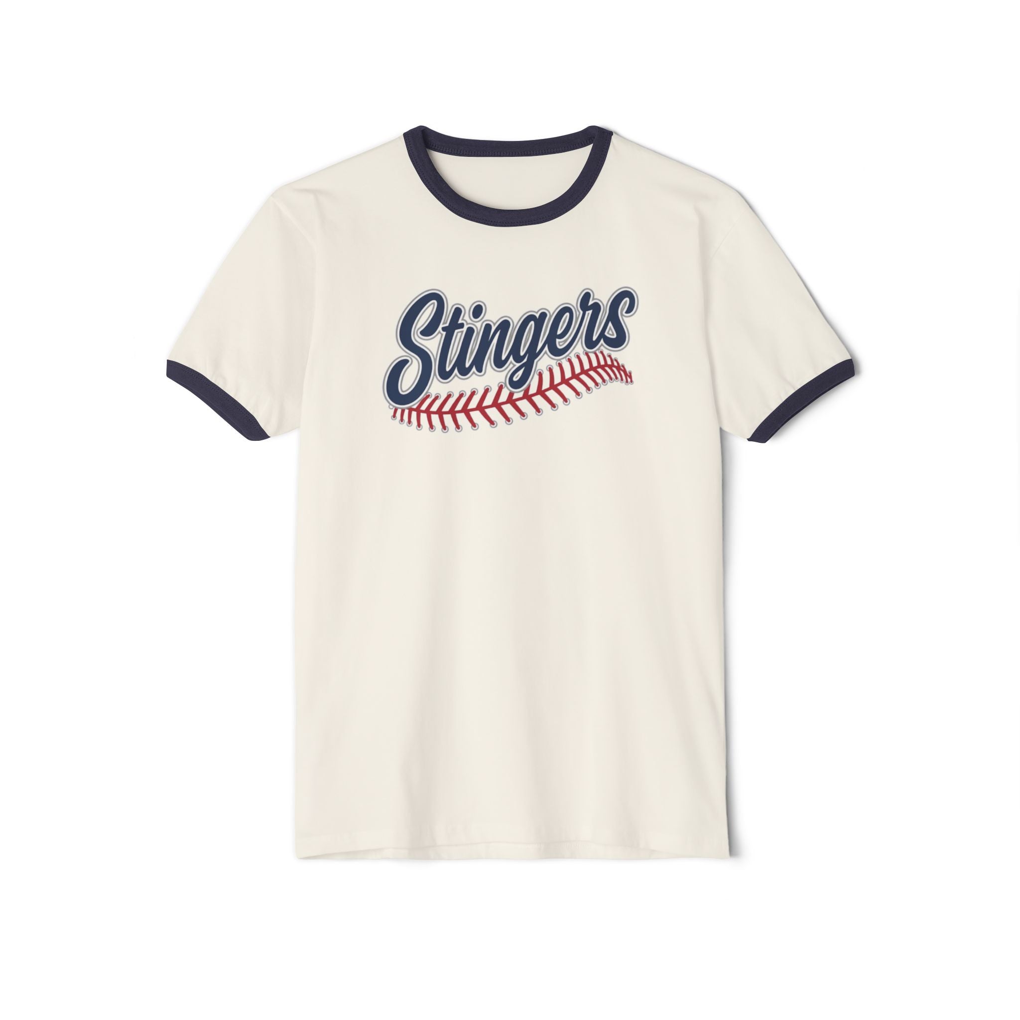 Adult Unisex Stingers Softball Stitches Graphic Short Sleeve Ringer Tee