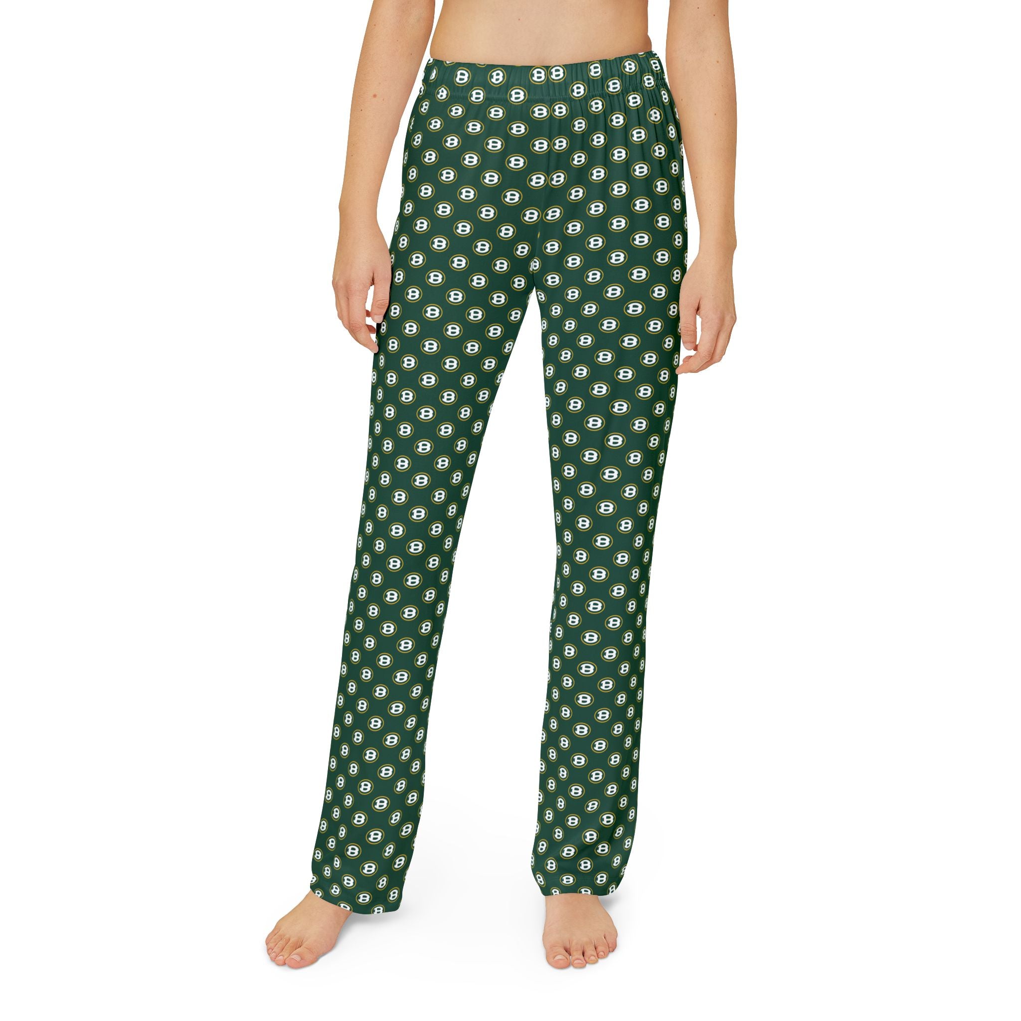 Youth Green Pajama Pants with Allover Brooke Logo Print