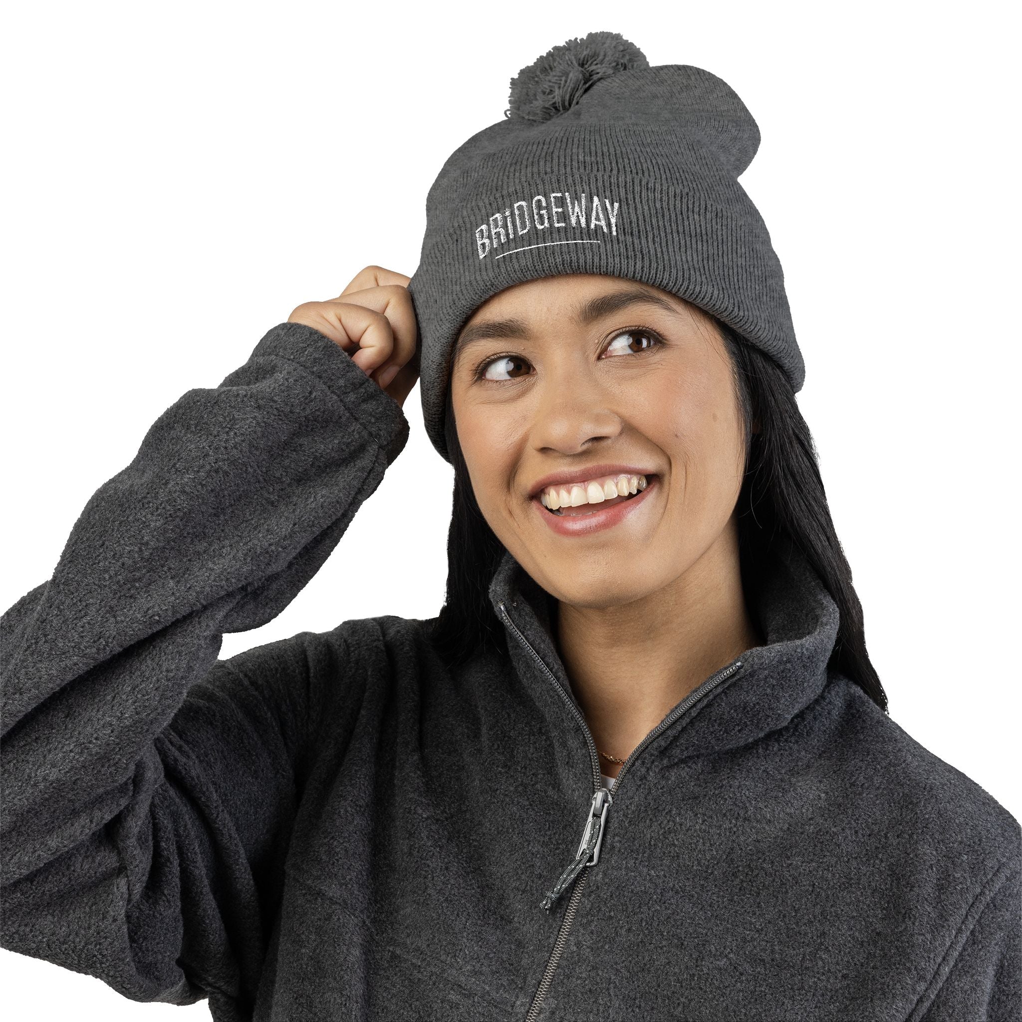 Bridgeway Pom Pom Knit Hat with Embroidered White Logo