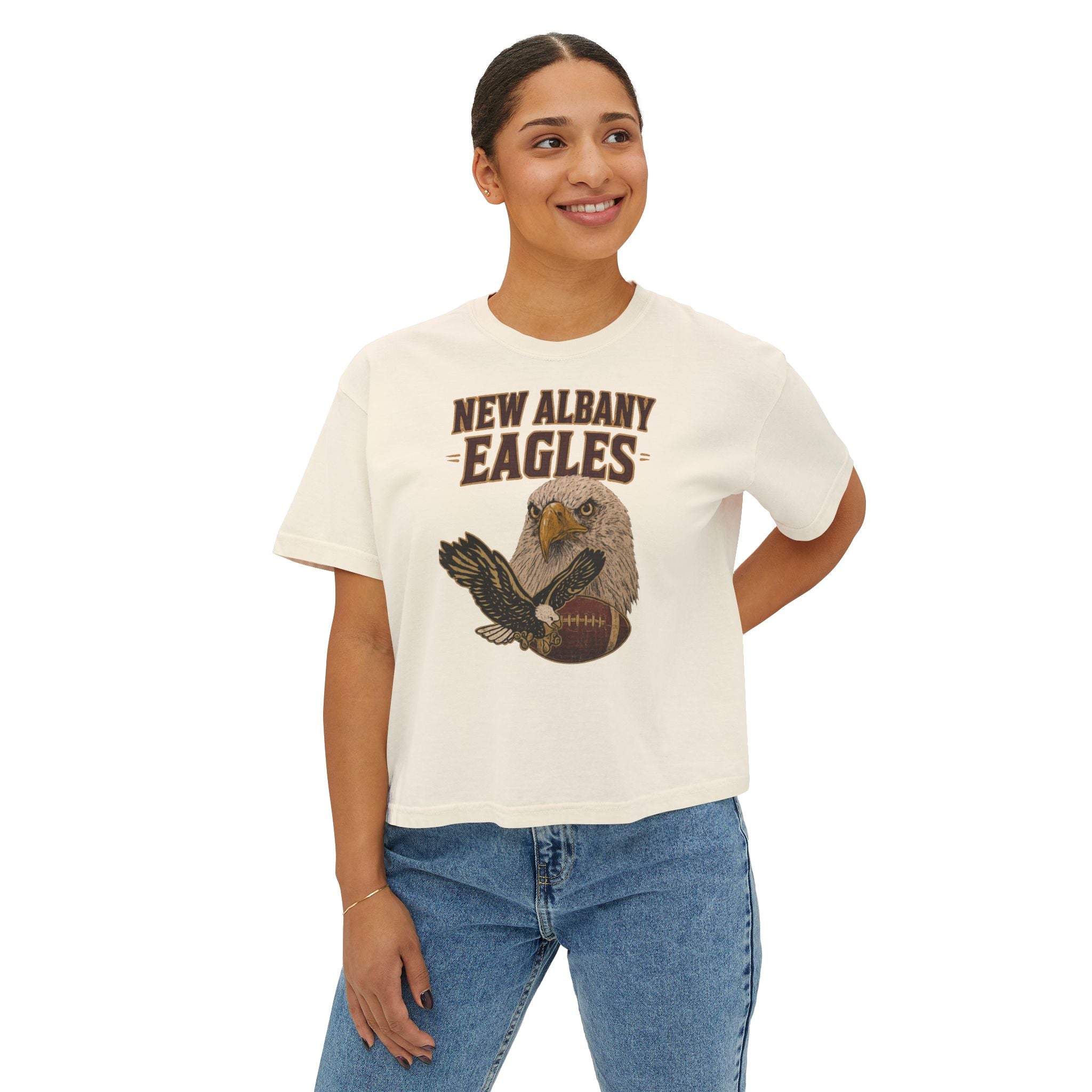 Women's New Albany Gridiron Eagle Graphic Boxy Crop Short Sleeve Tee