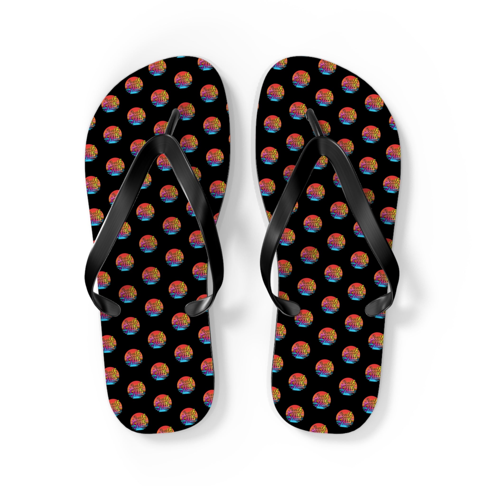 South Hills Swim Club Sunset Script Graphic Print Flip Flops
