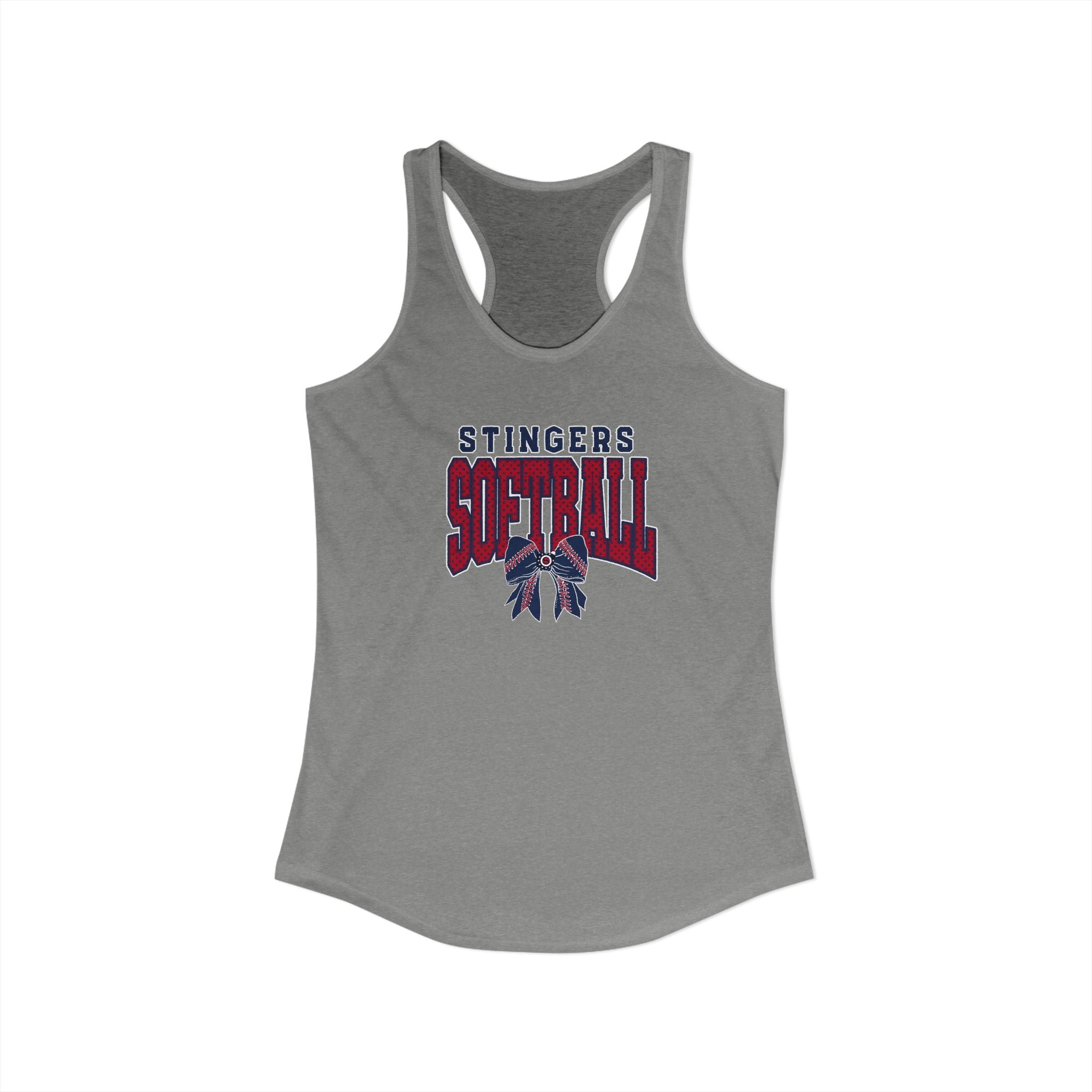 Women's Stingers Softball Stitched Bow Graphic Next Level Racerback Tank