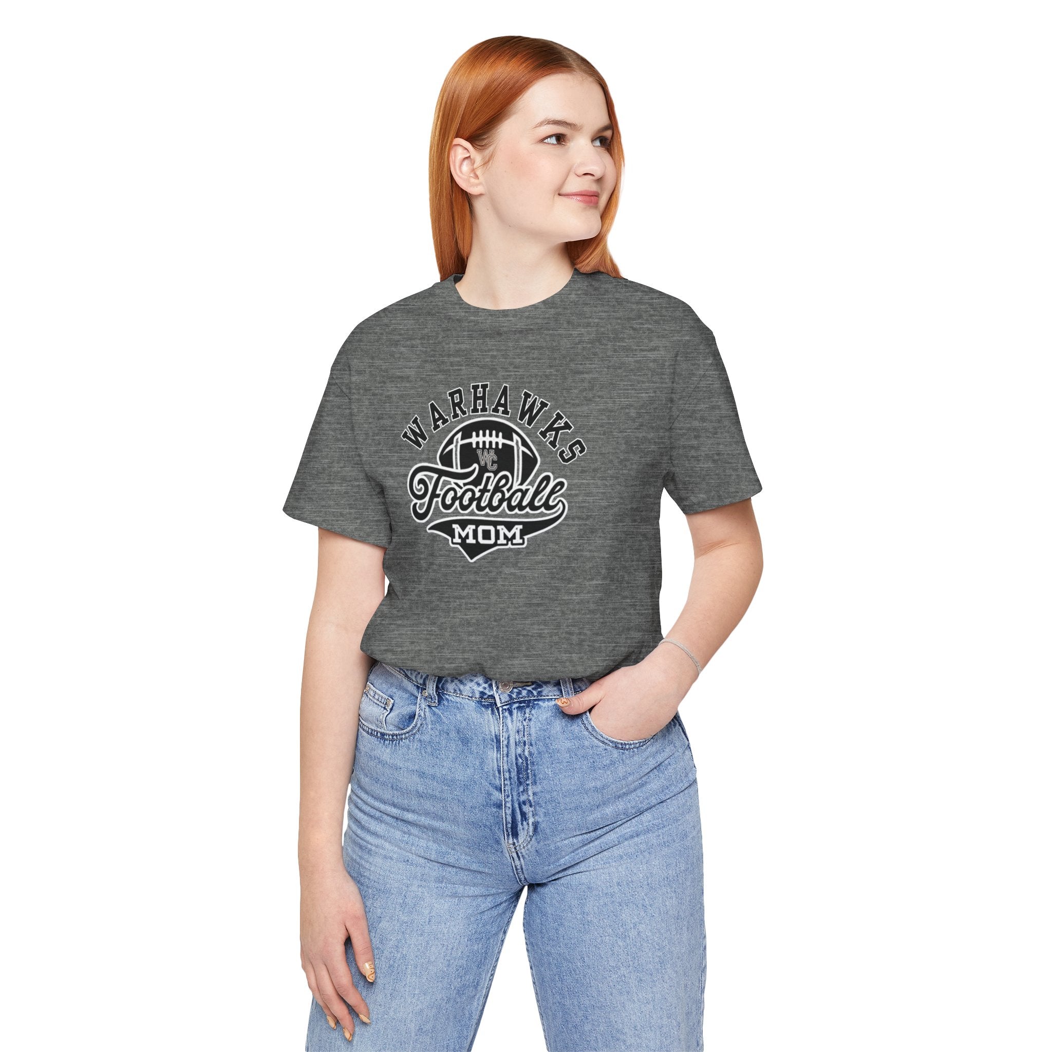 Adult Unisex Warhawks Spirit Script Football Mom Graphic Short Sleeve Soft Tee