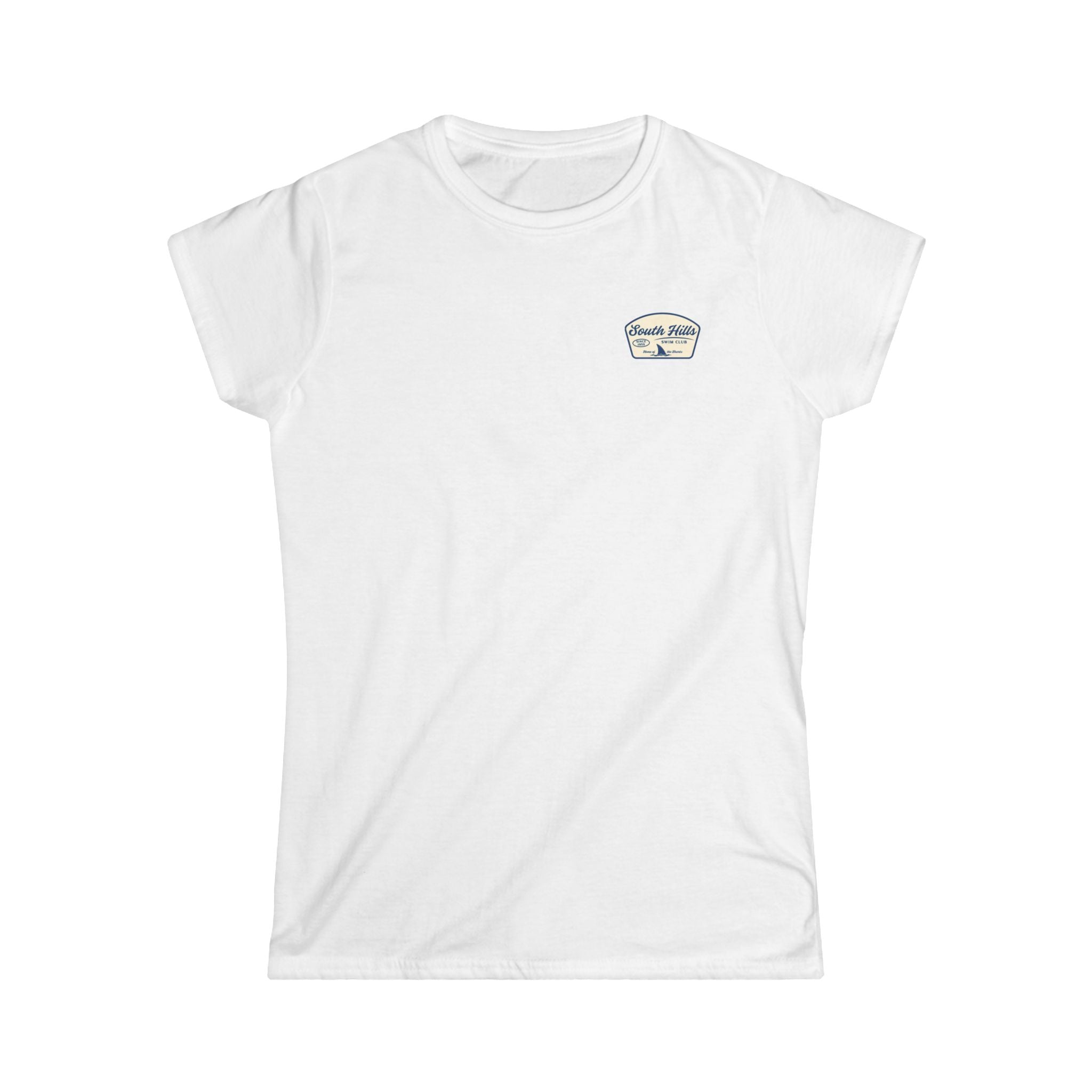 Women's South Hiils Swim Club Home of the Sharks Graphic Short Sleeve Gildan Softstyle Tee