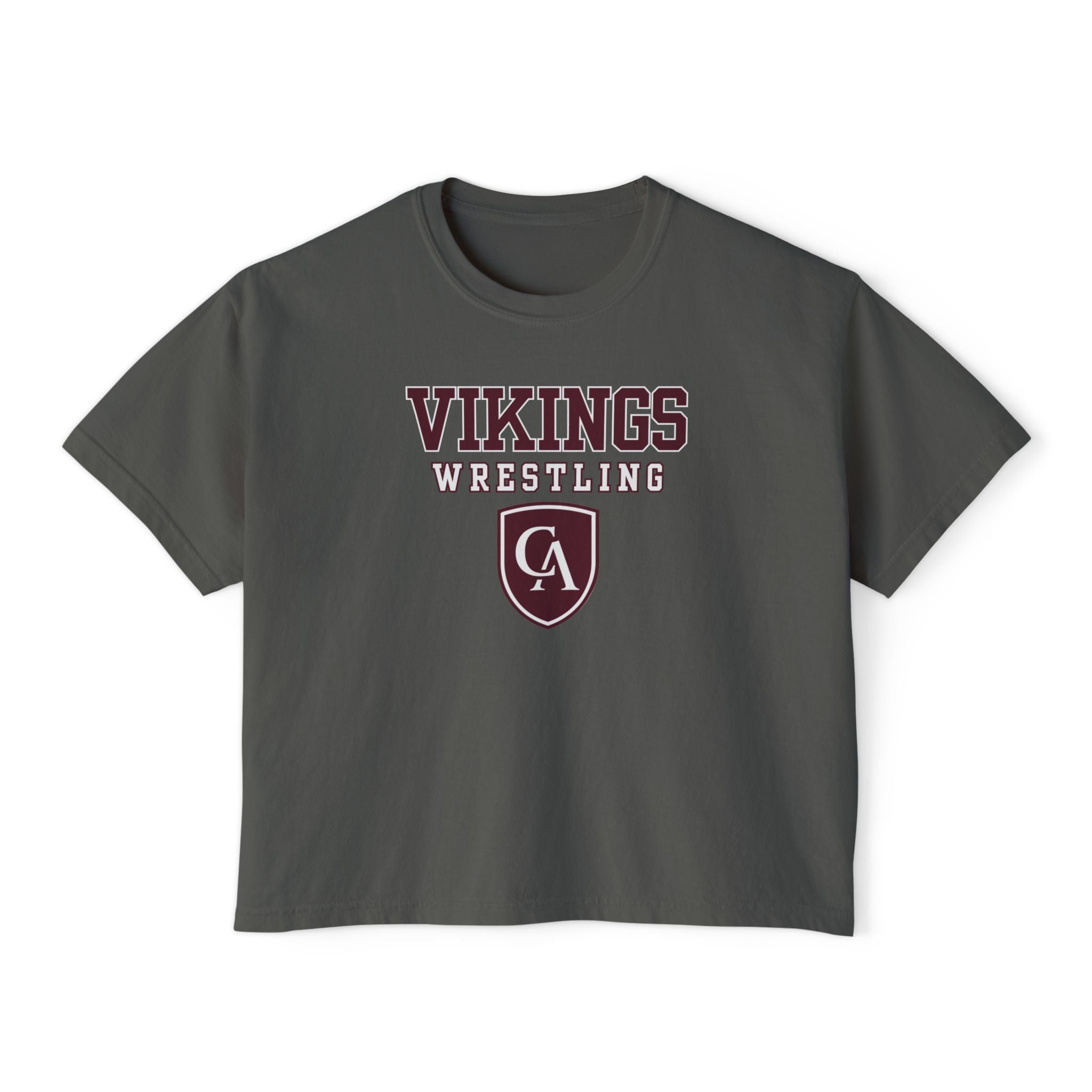 Women's Columbus Academy Vikings Wrestling Graphic Boxy Crop Short Sleeve Tee