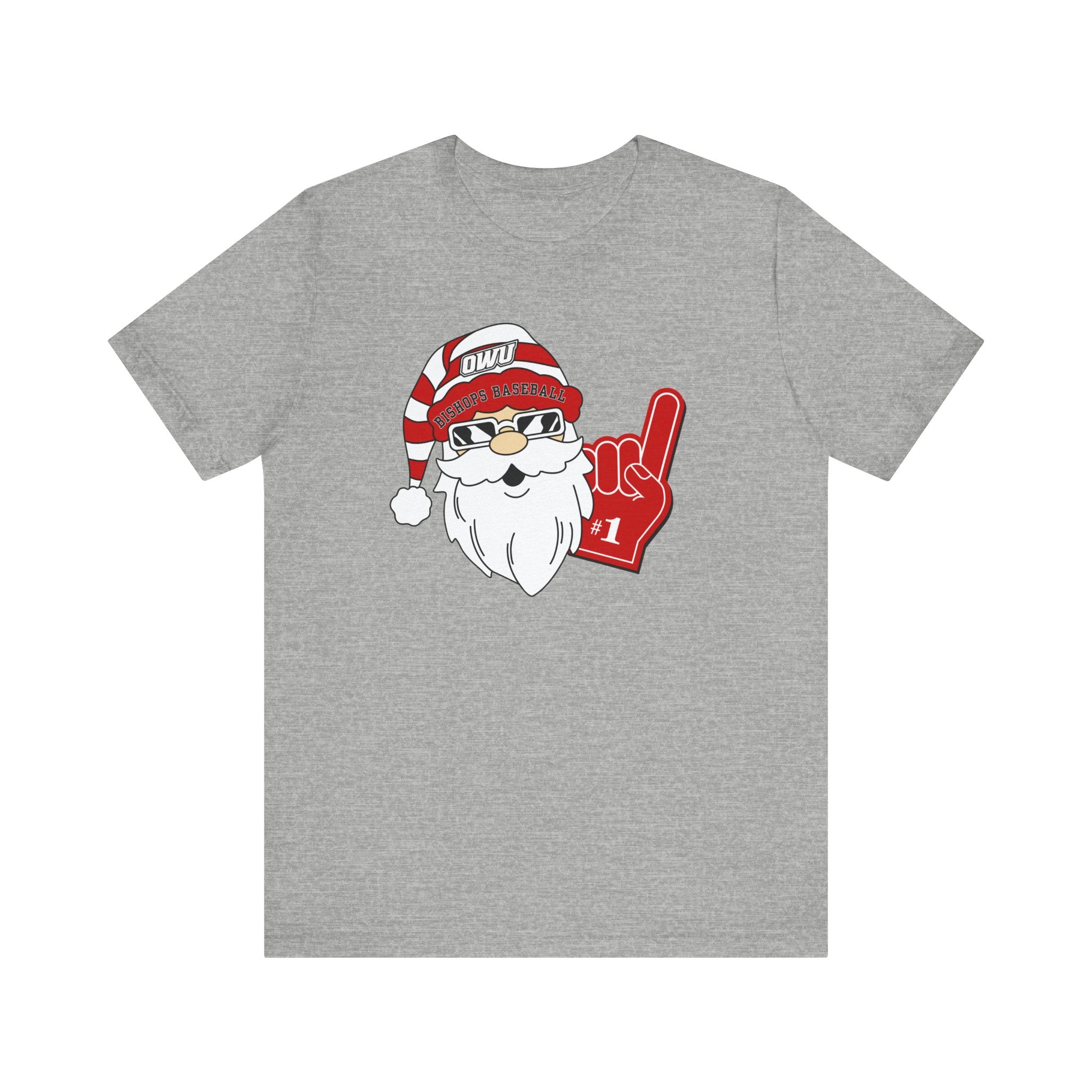 Adult Unisex OWU Bishops Baseball Spirited Santa Graphic Short Sleeve Soft Tee