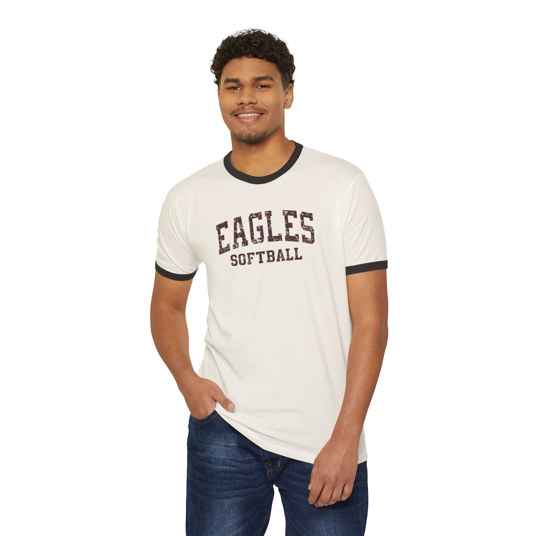 Adult Unisex New Albany Eagles Softball Vintage Distressed Graphic Short Sleeve Ringer Tee
