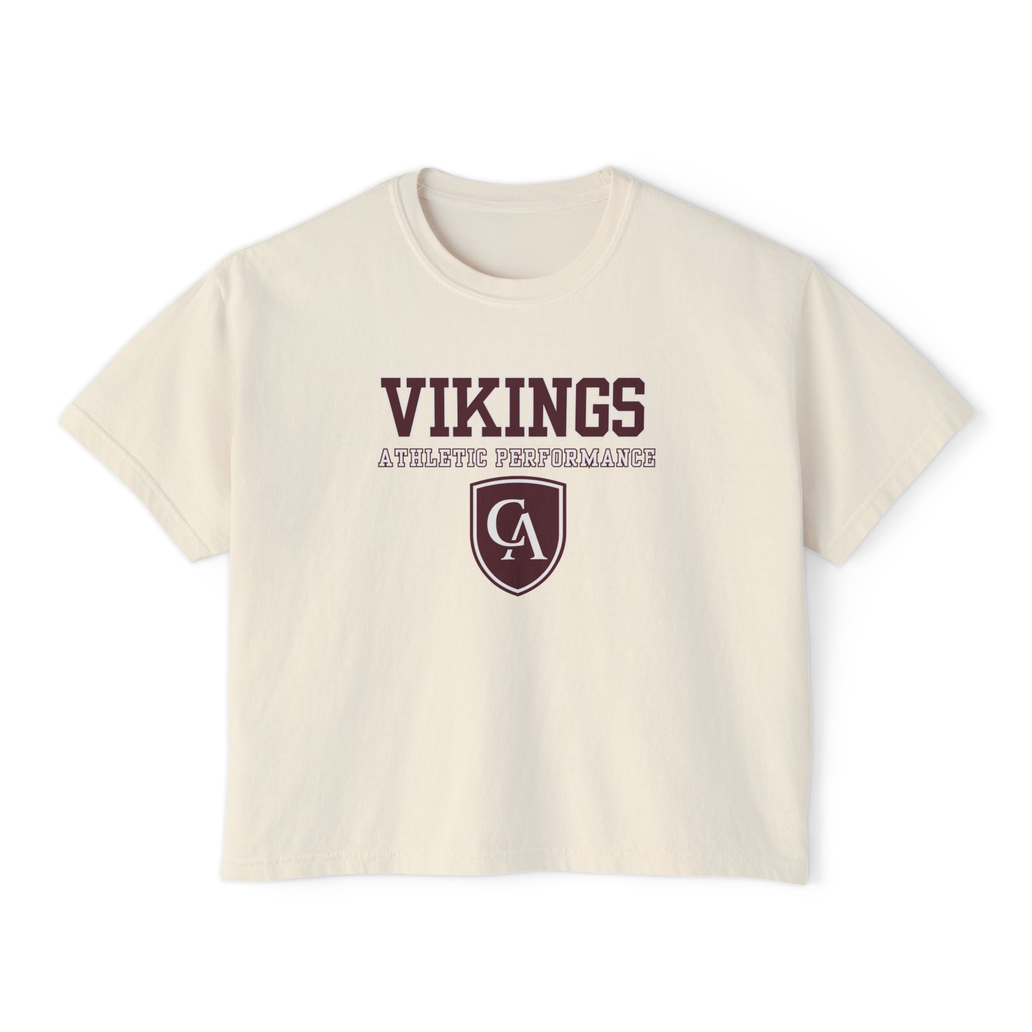 Women's Columbus Academy Vikings Athletic Performance Graphic Boxy Crop Short Sleeve Tee
