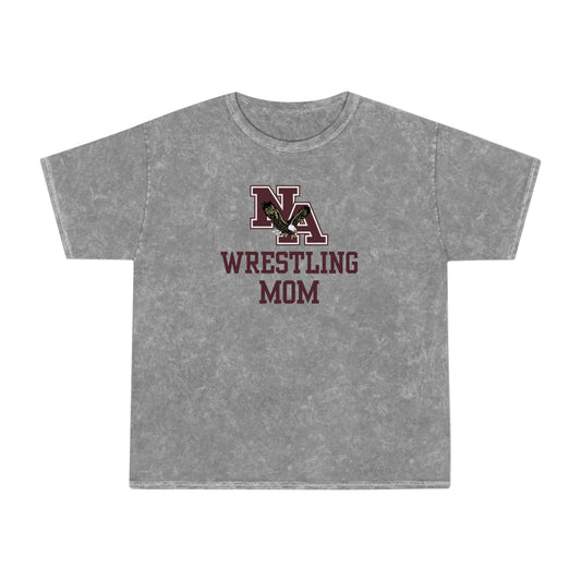 Women's Wrestling Mom Classic Logo Mineral Wash Short Sleeve Graphic Tee - New Albany Eagles