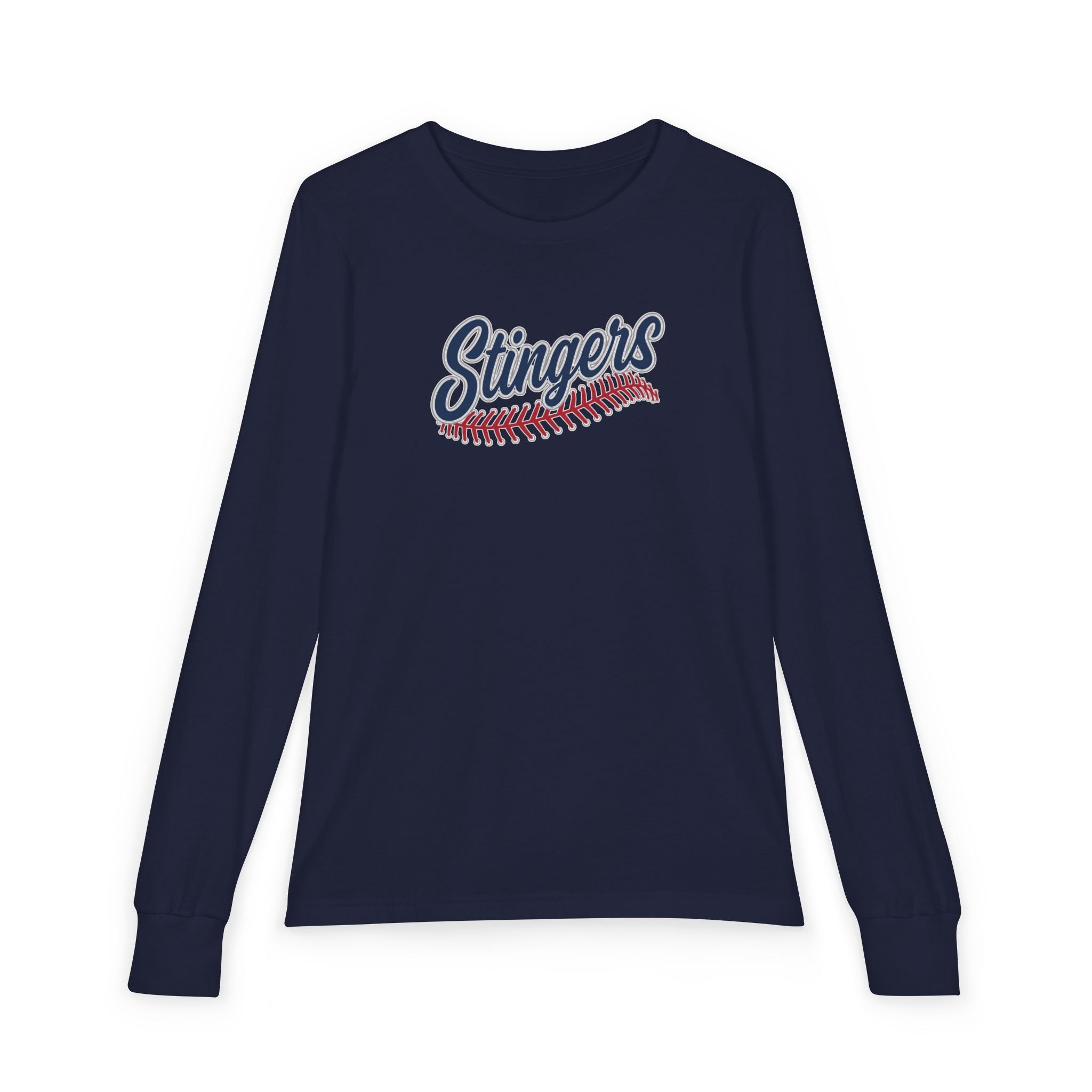 Youth Stingers Softball Stitches Graphic Bella + Canvas Long Sleeve Soft Tee