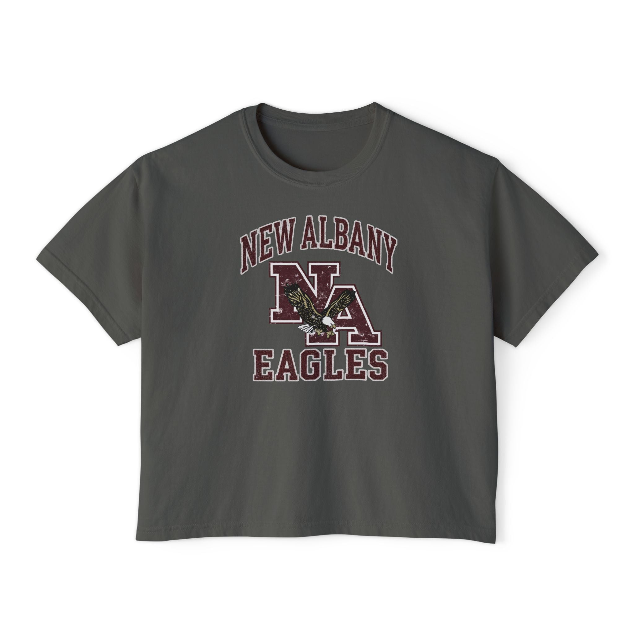 Women's New Albany Vintage Vibes Football Logo Graphic Boxy Crop Short Sleeve Tee