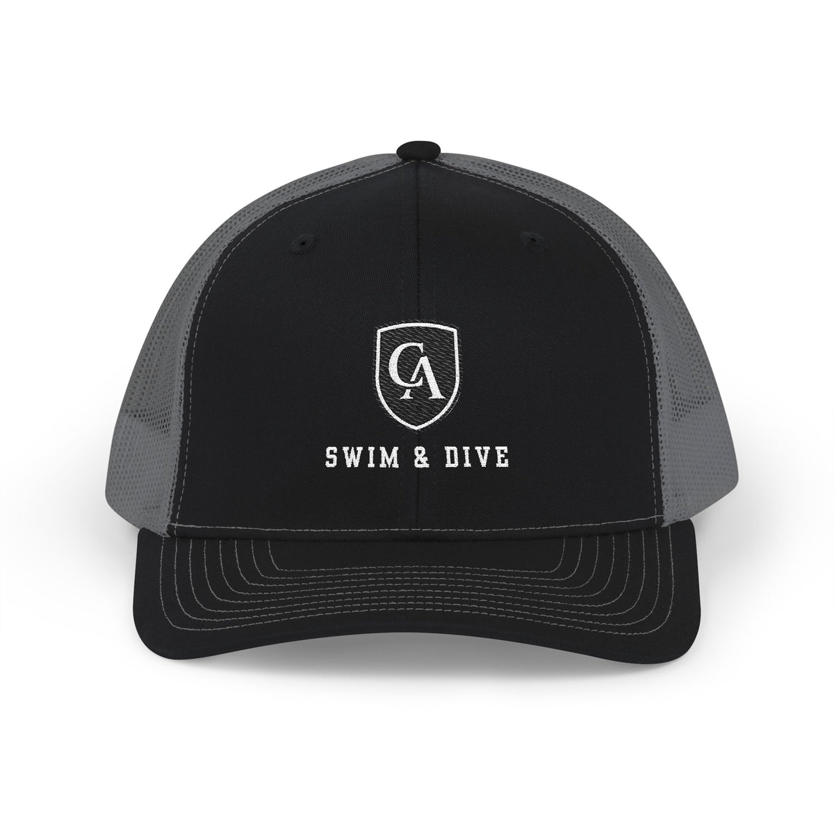 Adult Unisex Embroidered Columbus Academy Swim & Dive Black Logo Richardson 112 Snapback Trucker Hat
