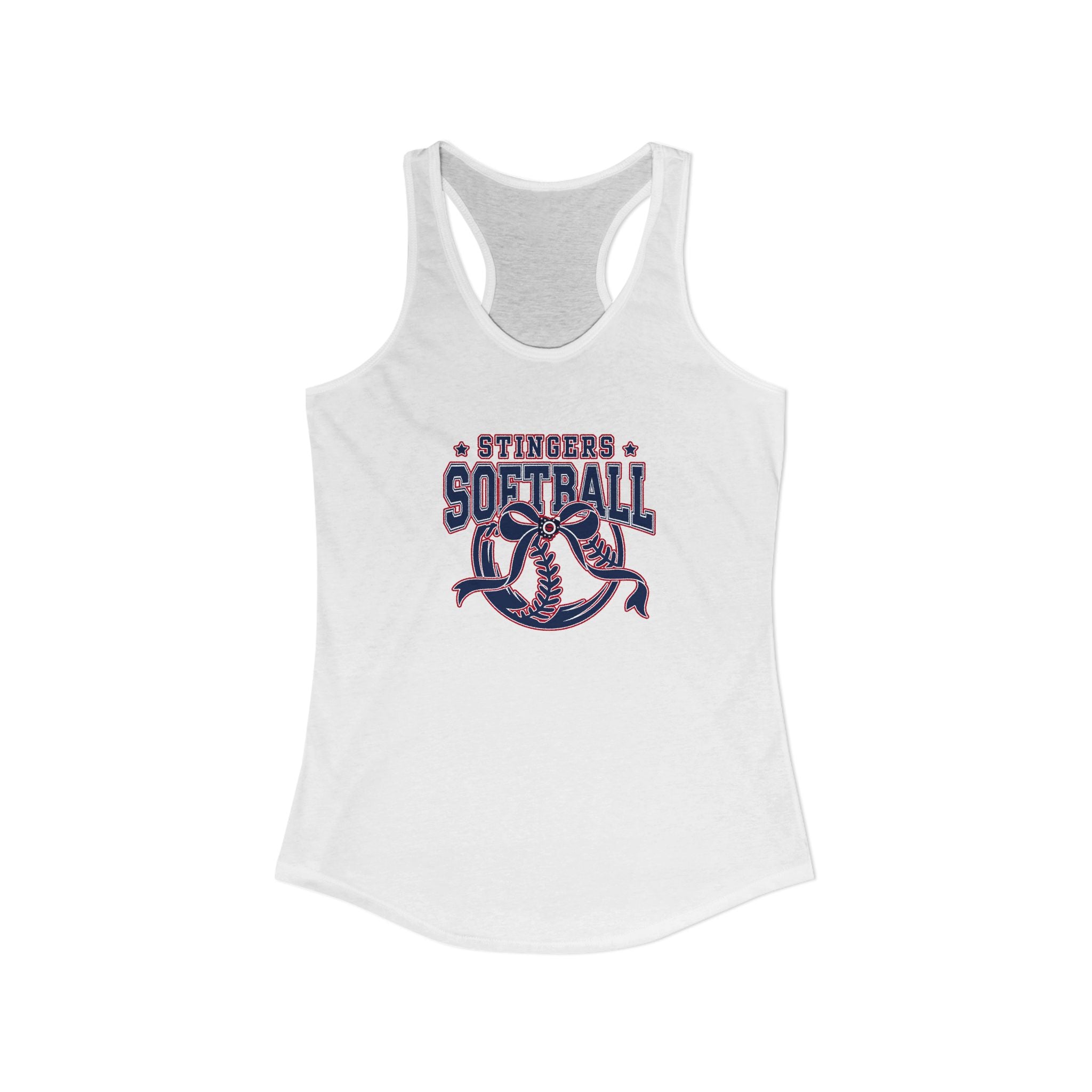 Women's Stingers Softball Spirit Bow Graphic Next Level Racerback Tank