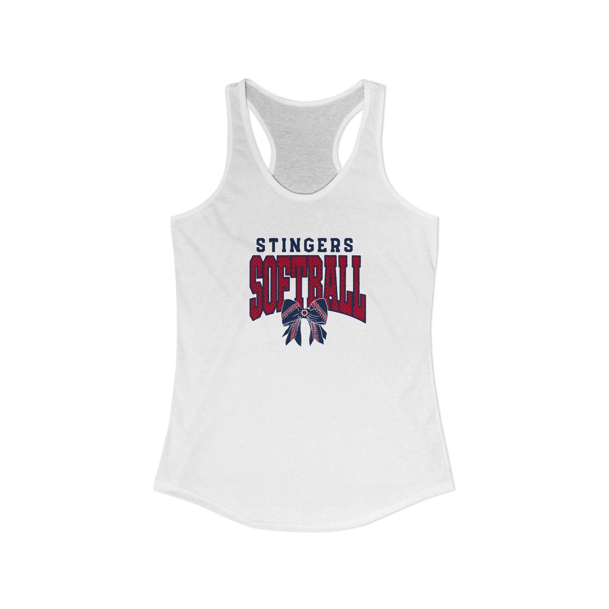 Women's Stingers Softball Stitched Bow Graphic Next Level Racerback Tank
