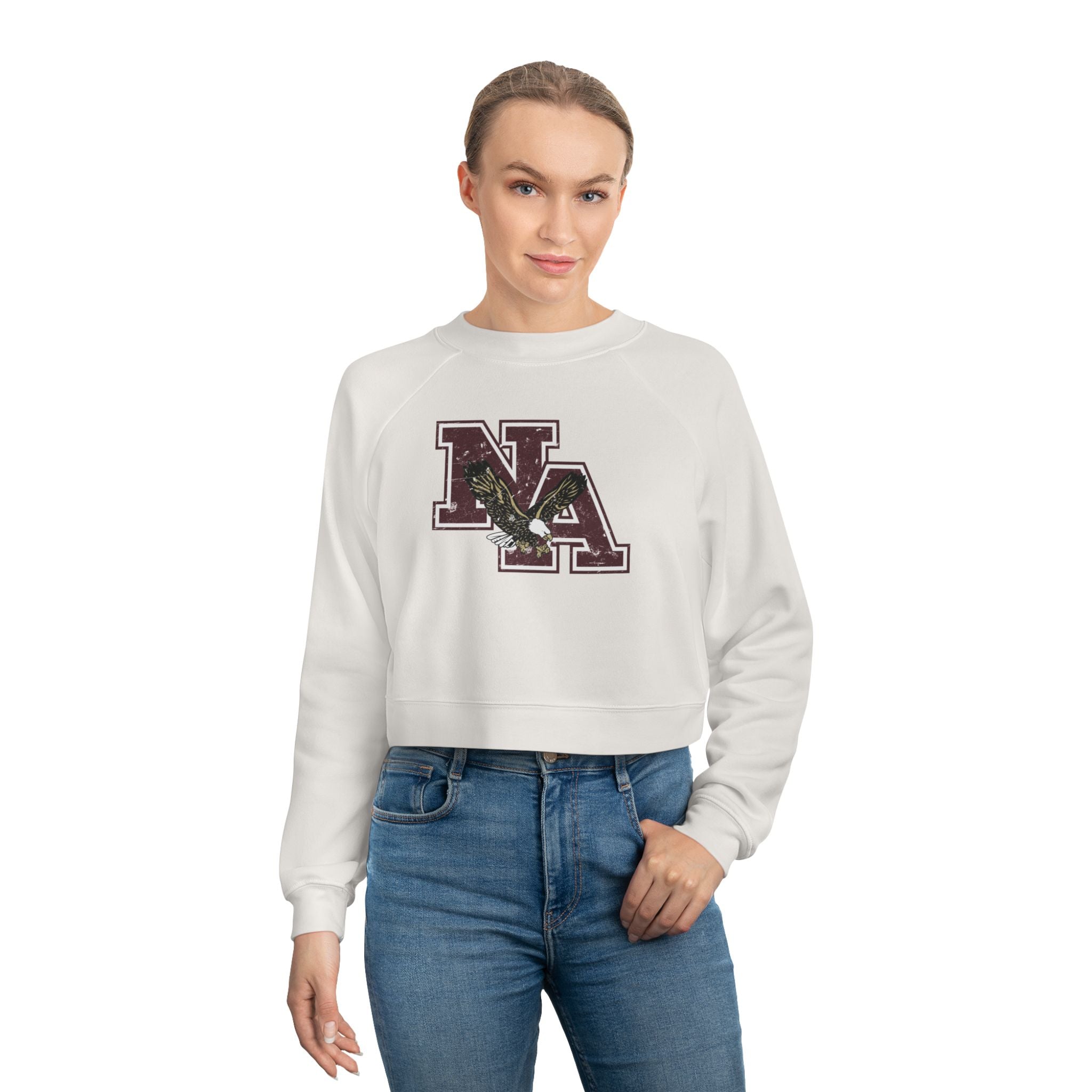 Women's Vintage Distressed Maroon Logo Cropped Fleece Sweatshirt