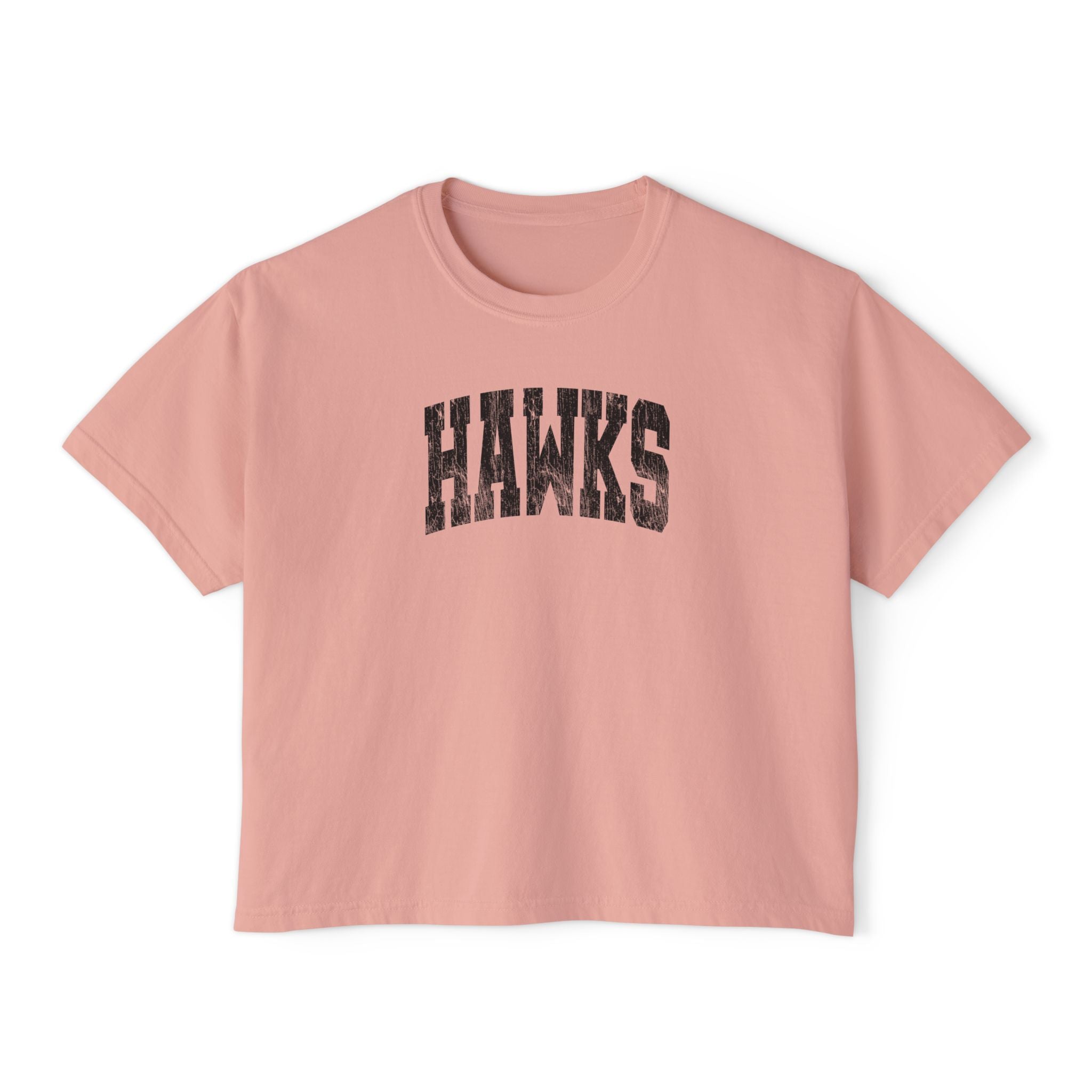 Women's Westerville Central Distressed Oversized Hawks Graphic Boxy Crop Short Sleeve Tee