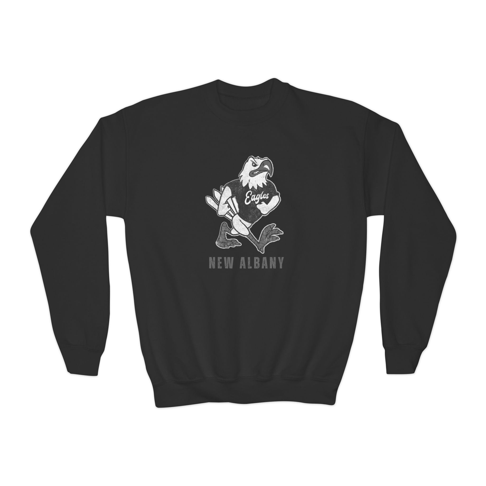 Youth New Albany Black and White Vintage Fighting Eagle Graphic Sweatshirt