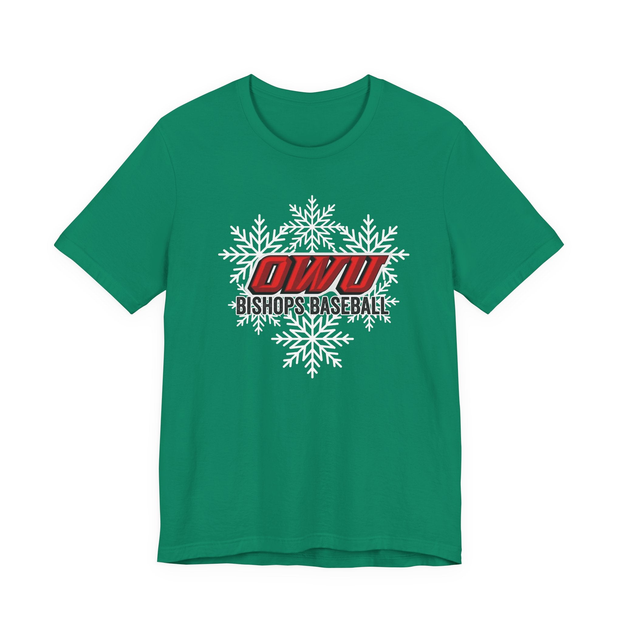 Adult Unisex OWU Bishops Baseball Spirited Snowflake Graphic Short Sleeve Soft Tee