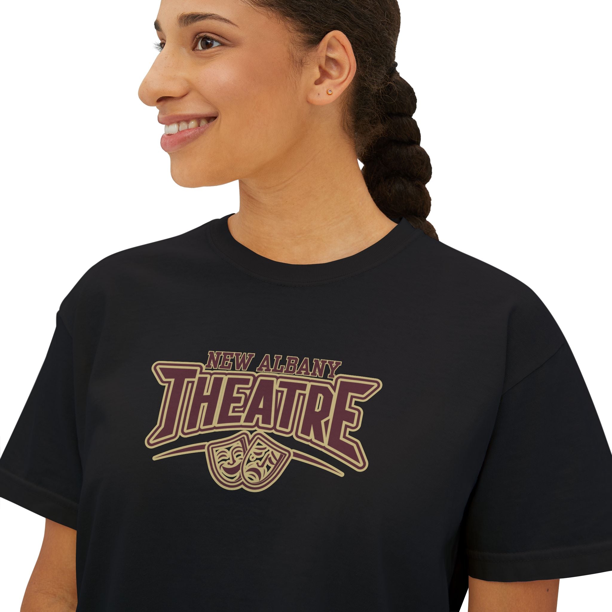 Women's New Albany Theatre Showtime Graphic Boxy Crop Short Sleeve Tee