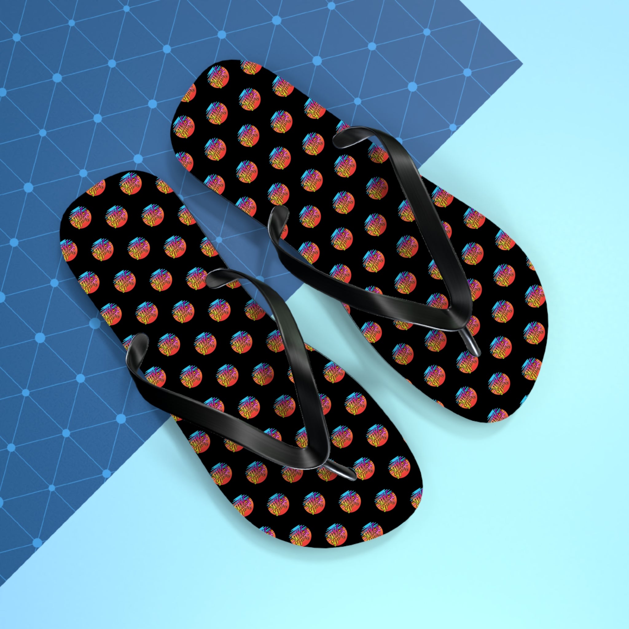 South Hills Swim Club Sunset Script Graphic Print Flip Flops