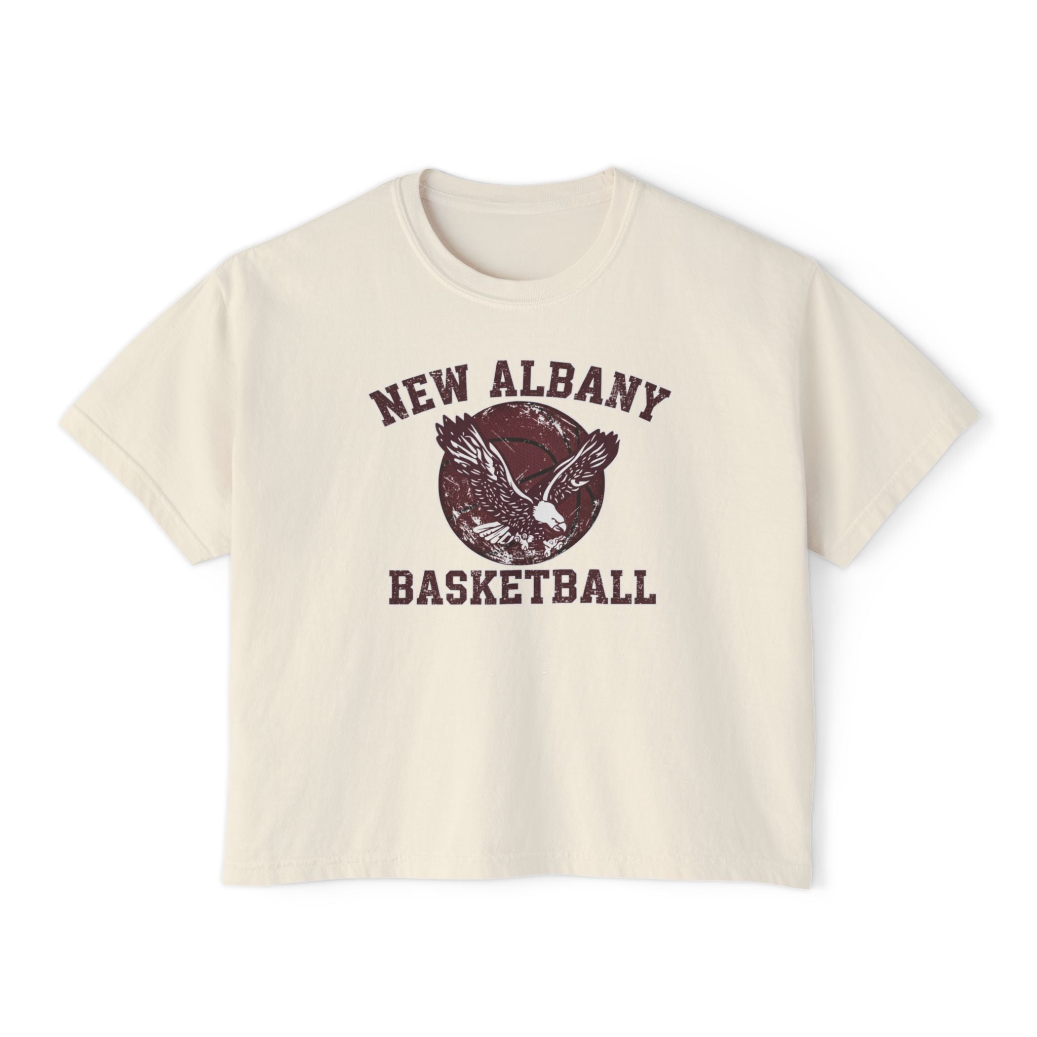Women's New Albany Eagles Basketball Vintage Victory Graphic Boxy Crop Short Sleeve Tee