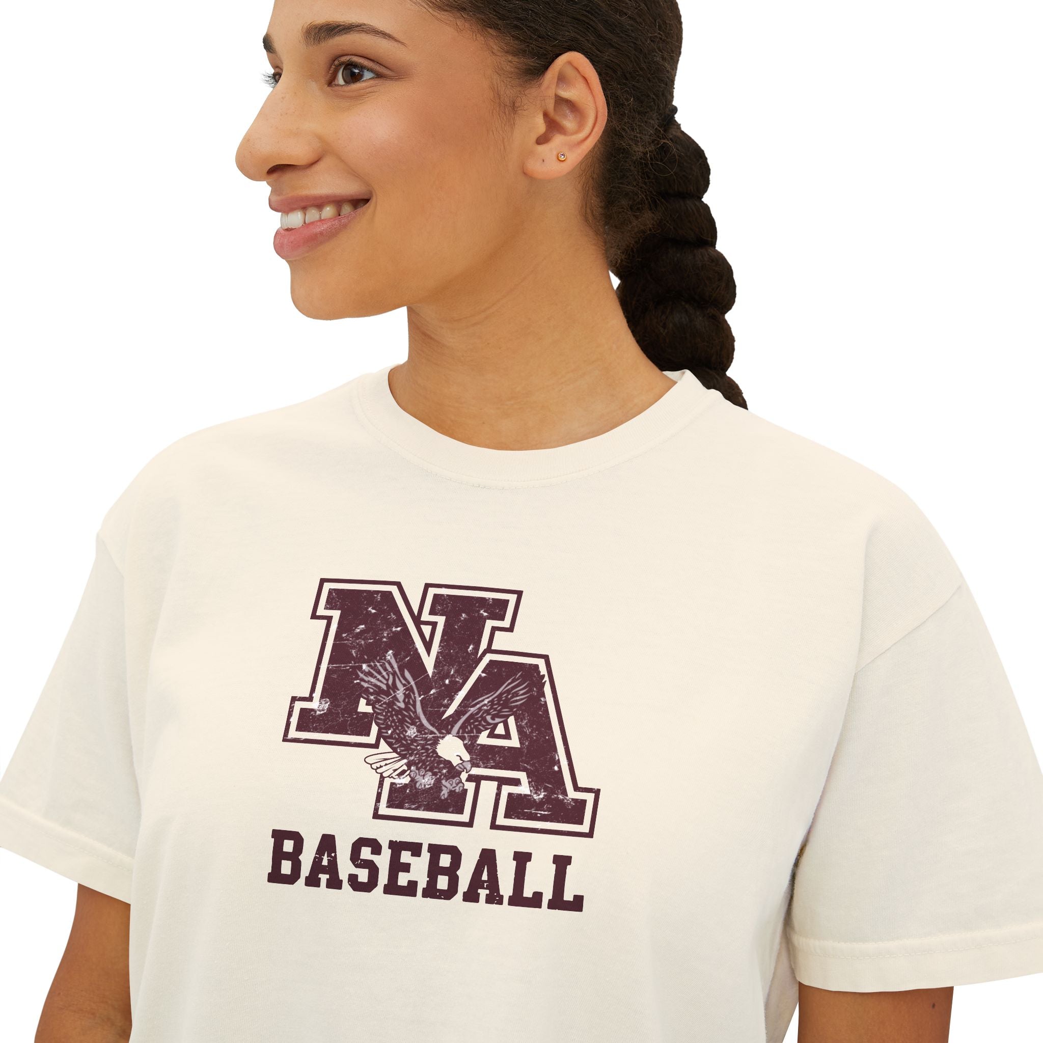 Women's New Albany Baseball Vintage Vibe Logo Graphic Boxy Crop Short Sleeve Tee