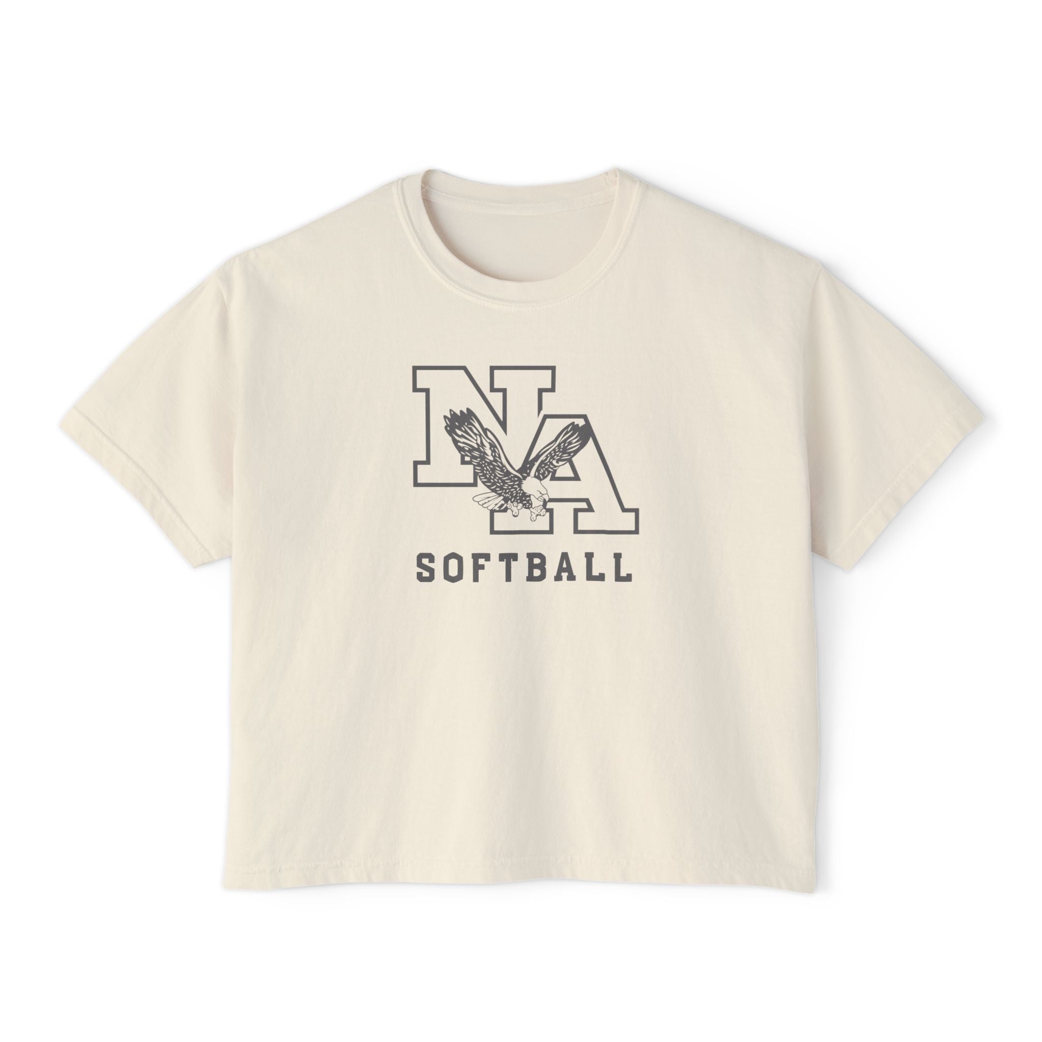 Women's New Albany Grey Tonal Softball Logo Graphic Boxy Crop Short Sleeve Tee