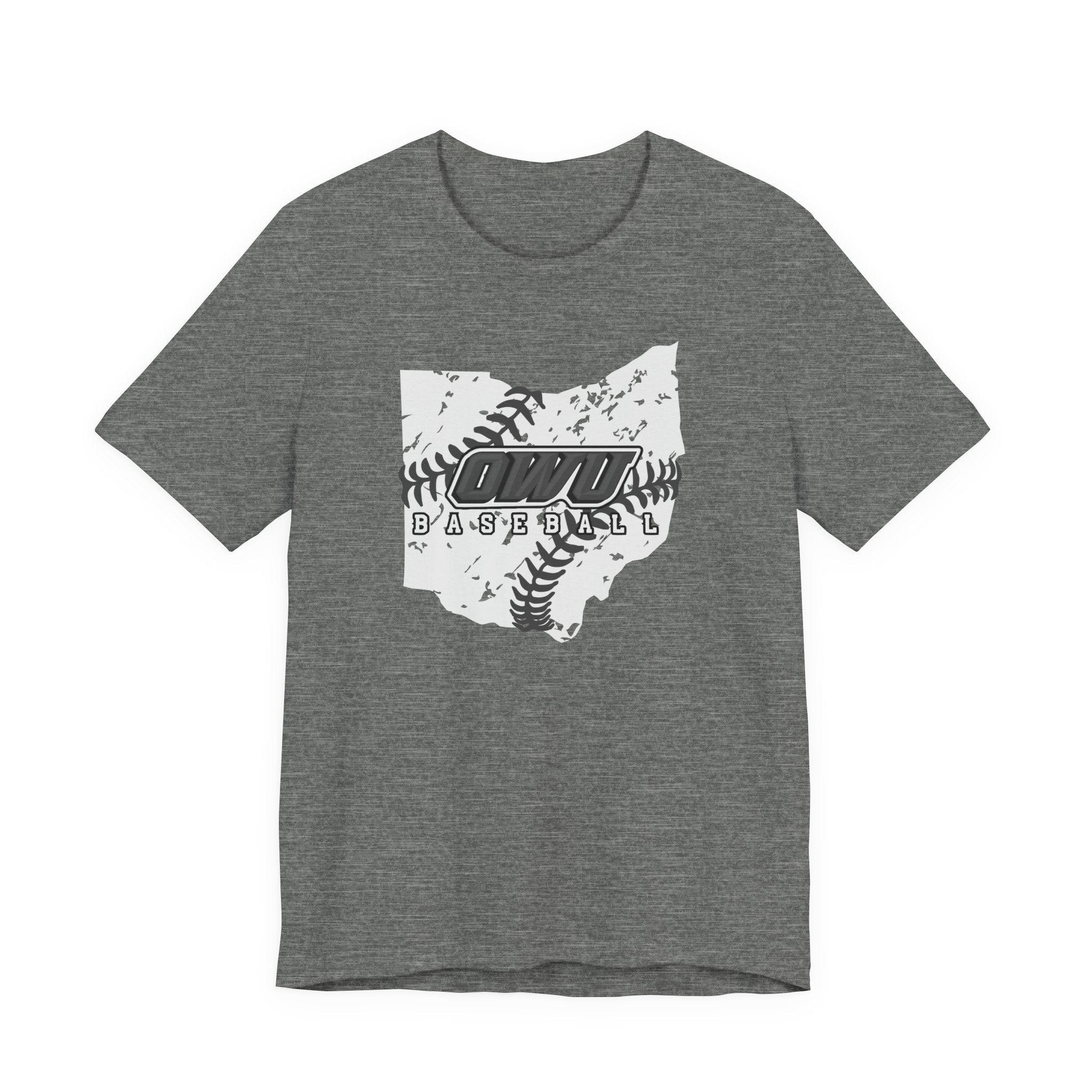 Adult Unisex OWU Baseball Stitches Distressed Ohio Graphic Short Sleeve Soft Tee