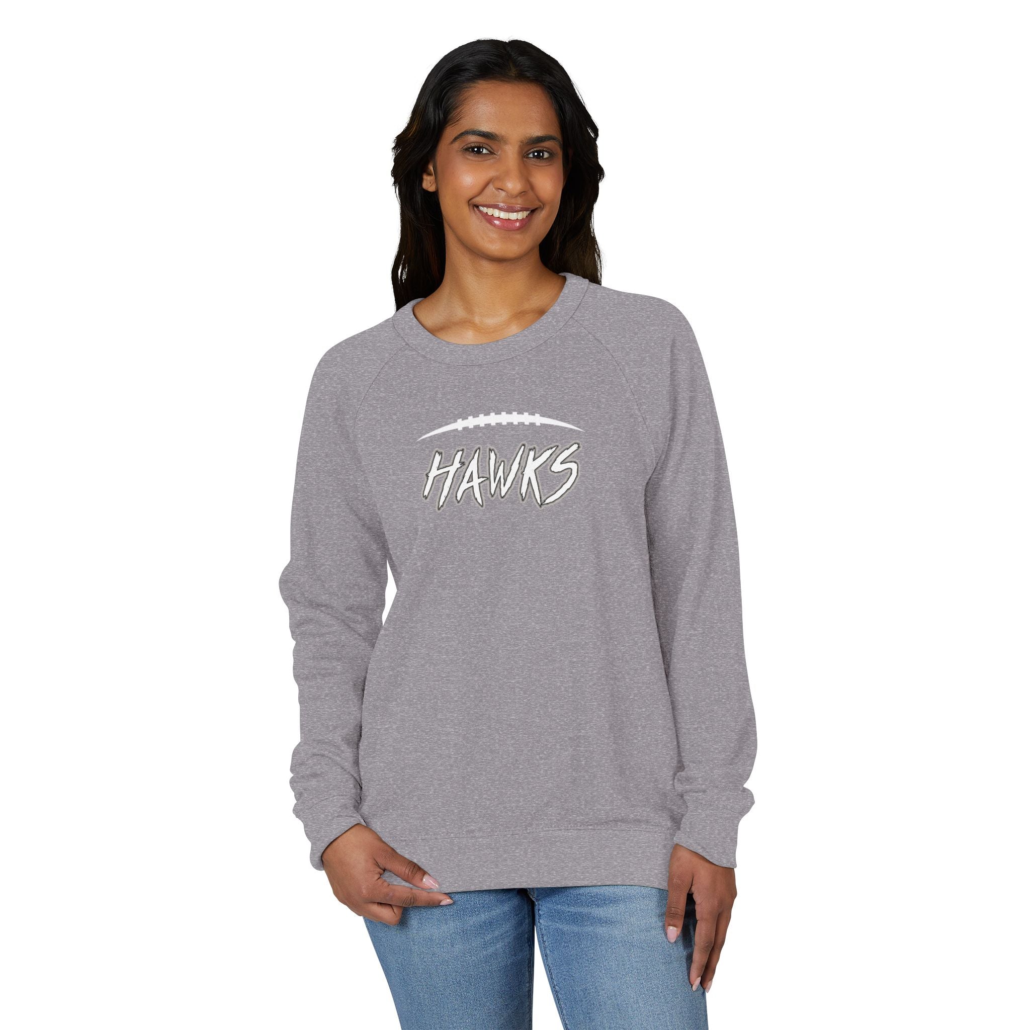 Adult Unisex Westerville Central Fighting Football Hawks Graphic French Terry Raglan Crewneck