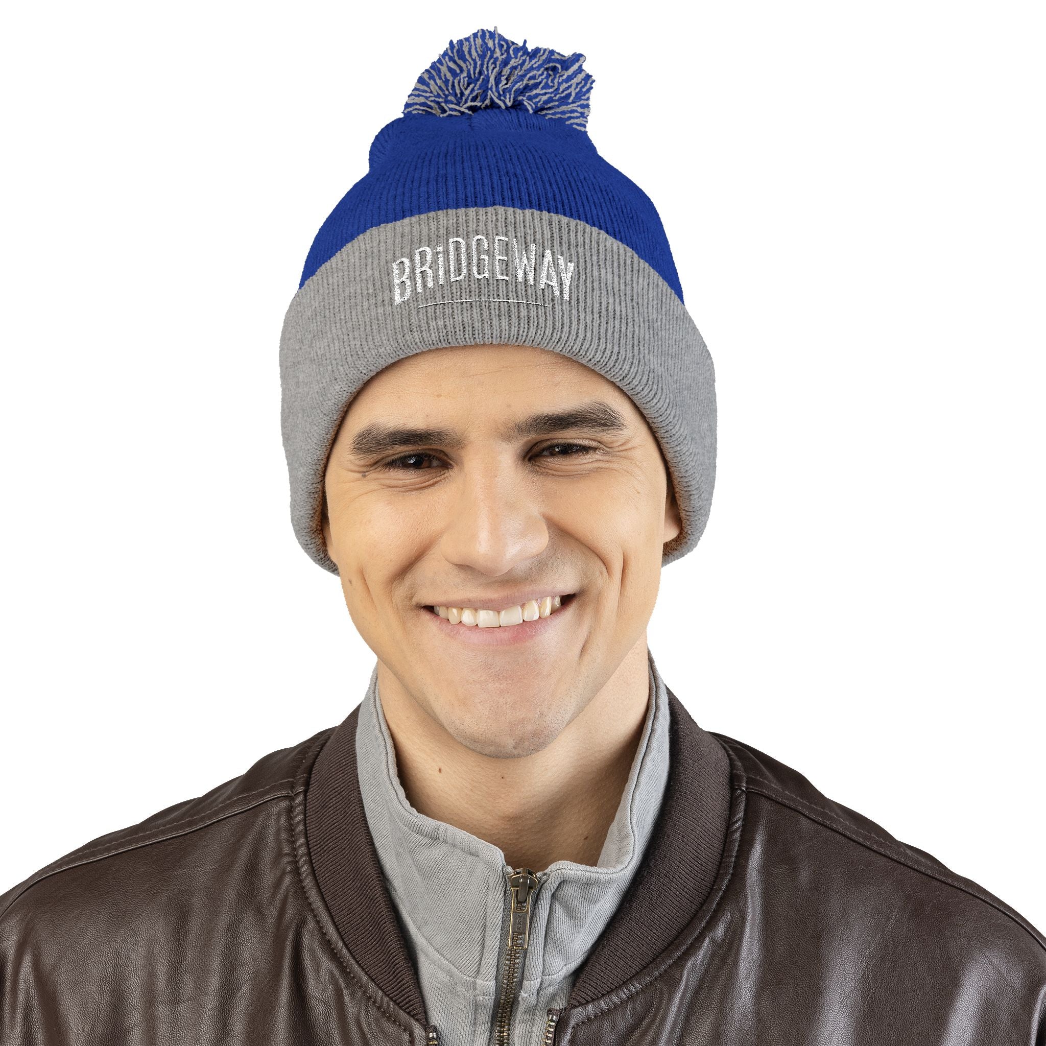 Bridgeway Pom Pom Knit Hat with Embroidered White Logo