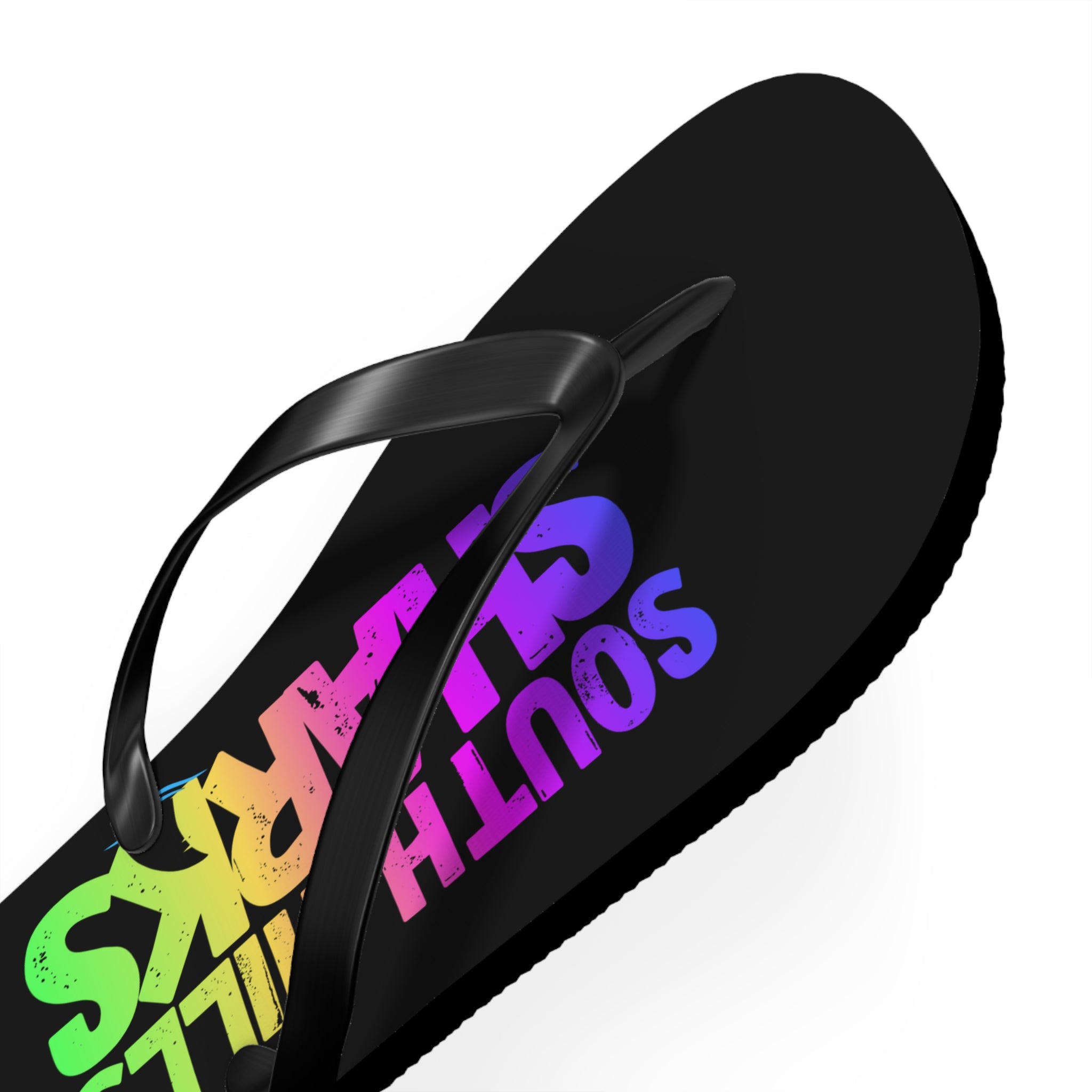 South Hills Sharks Neon Rainbow Graphic Print Flip Flops