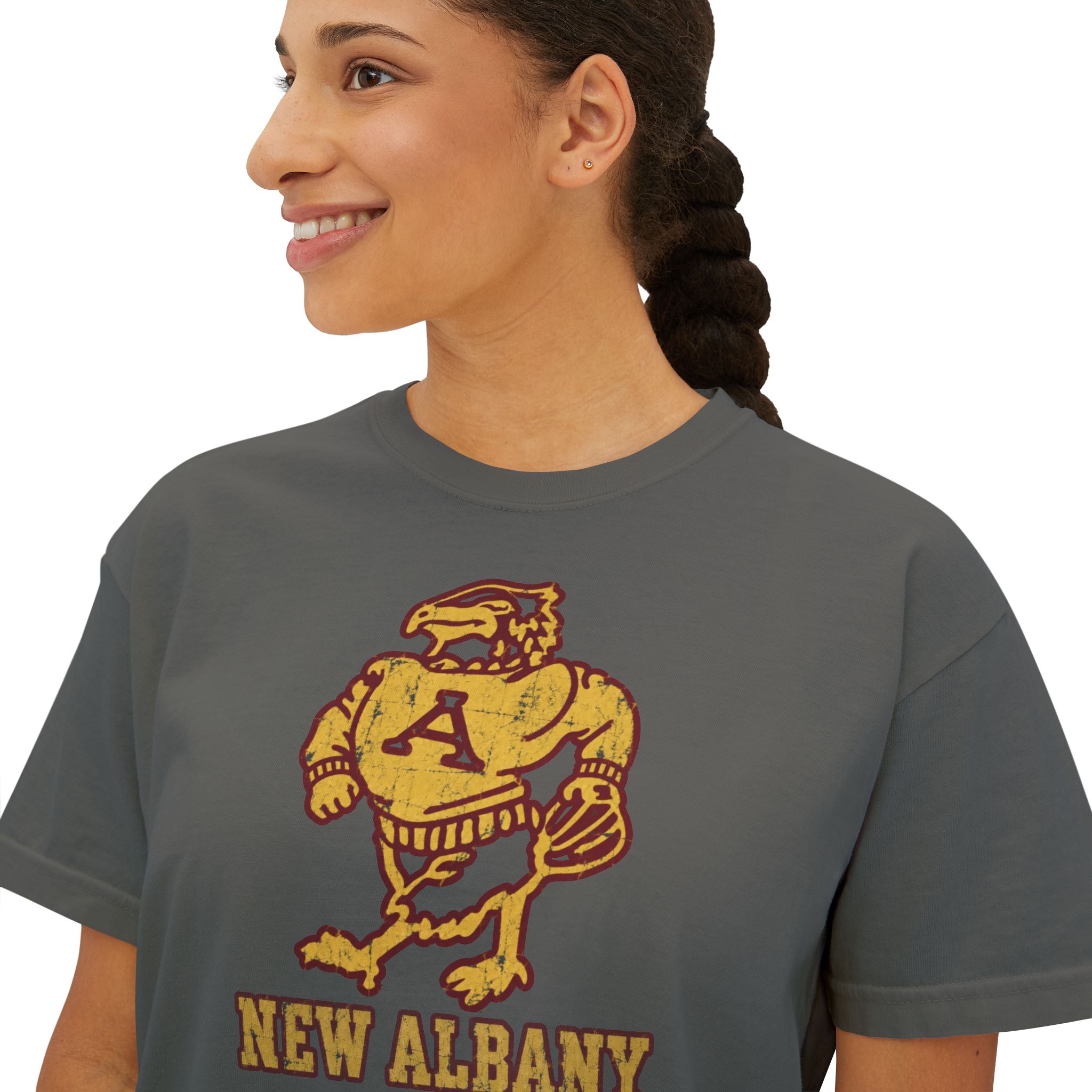 Women's New Albany Old School Eagle Graphic Boxy Crop Short Sleeve Tee