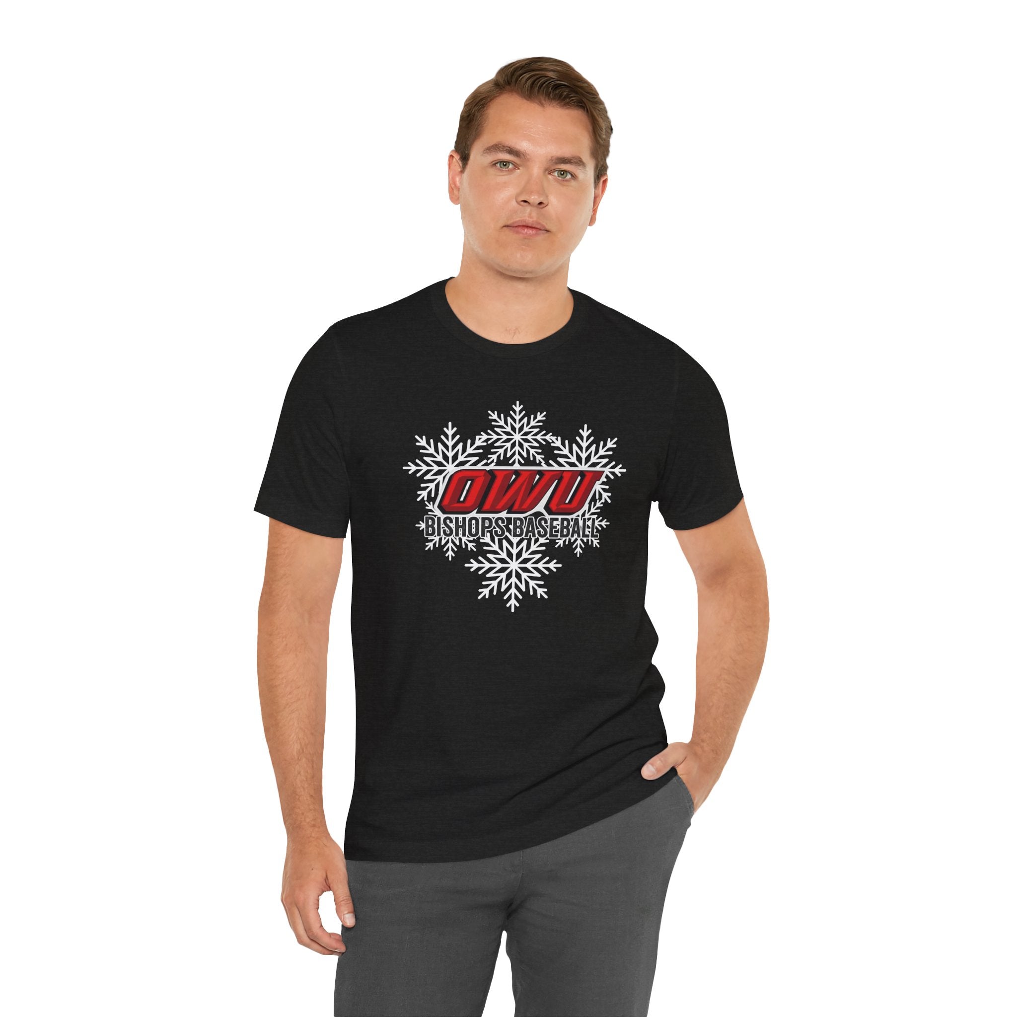 Adult Unisex OWU Bishops Baseball Spirited Snowflake Graphic Short Sleeve Soft Tee