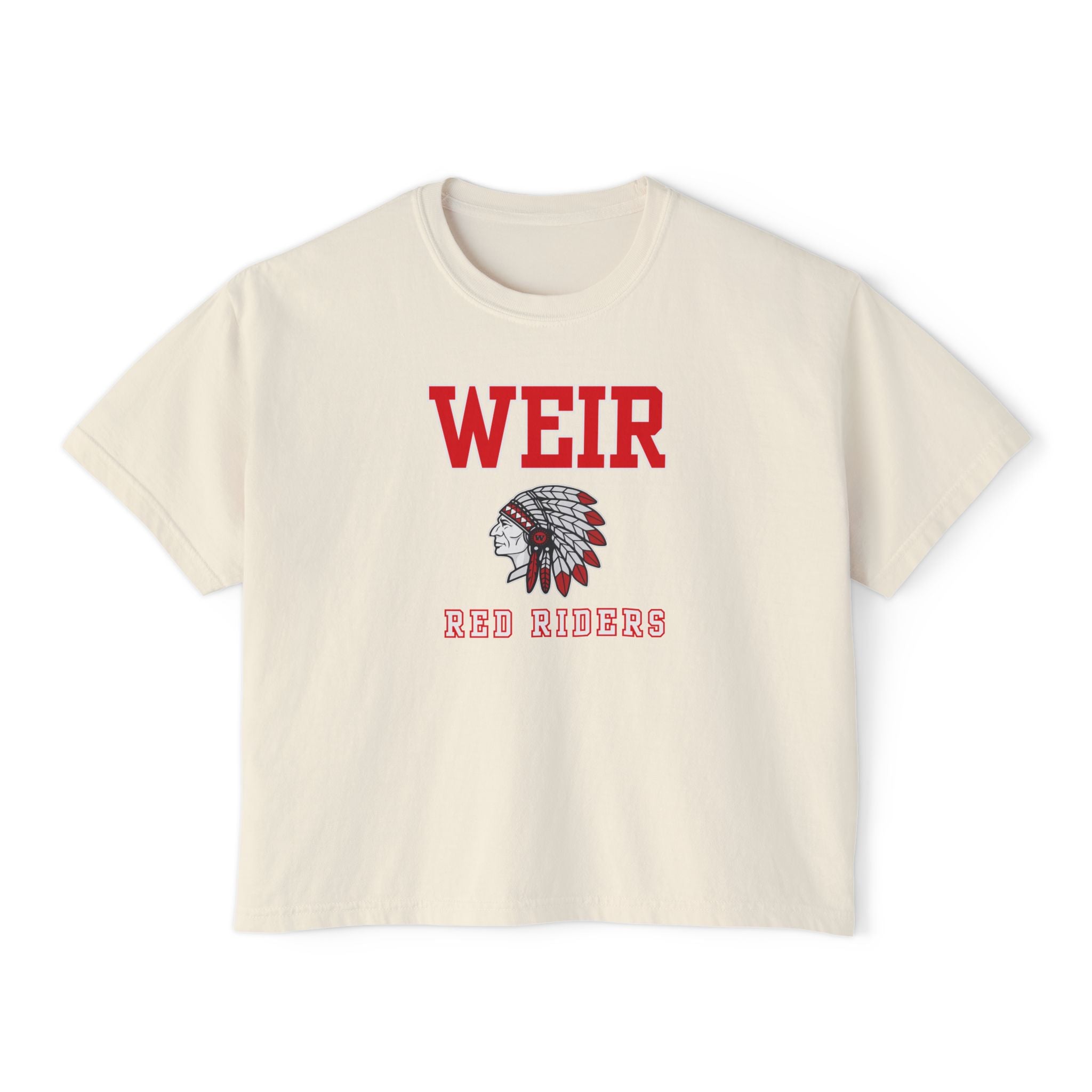 Women's Weir Red Riders Classic Mascot Graphic Boxy Crop Short Sleeve Tee