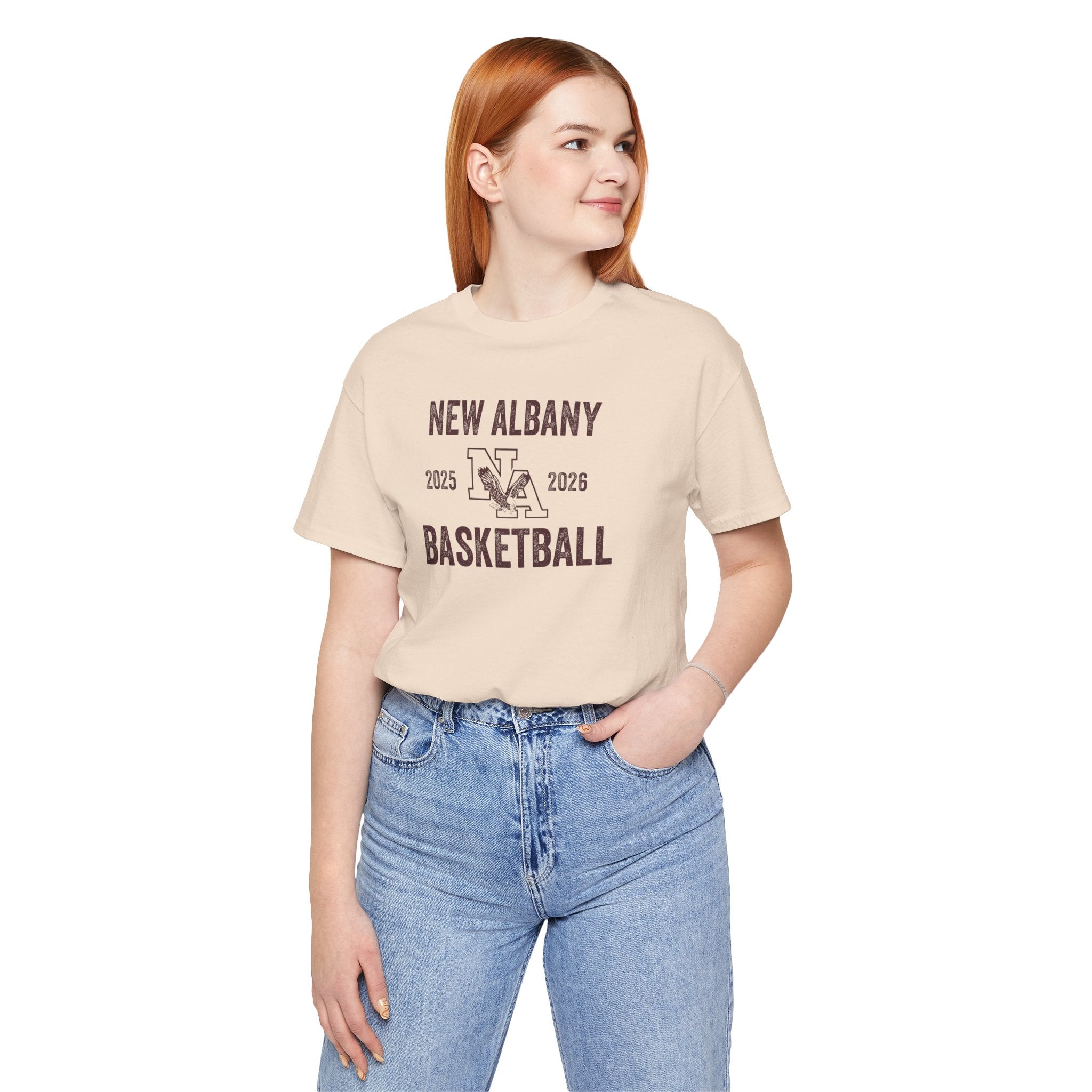 Adult Unisex Vintage Distressed New Albany Basketball Graphic Short Sleeve Soft Tee