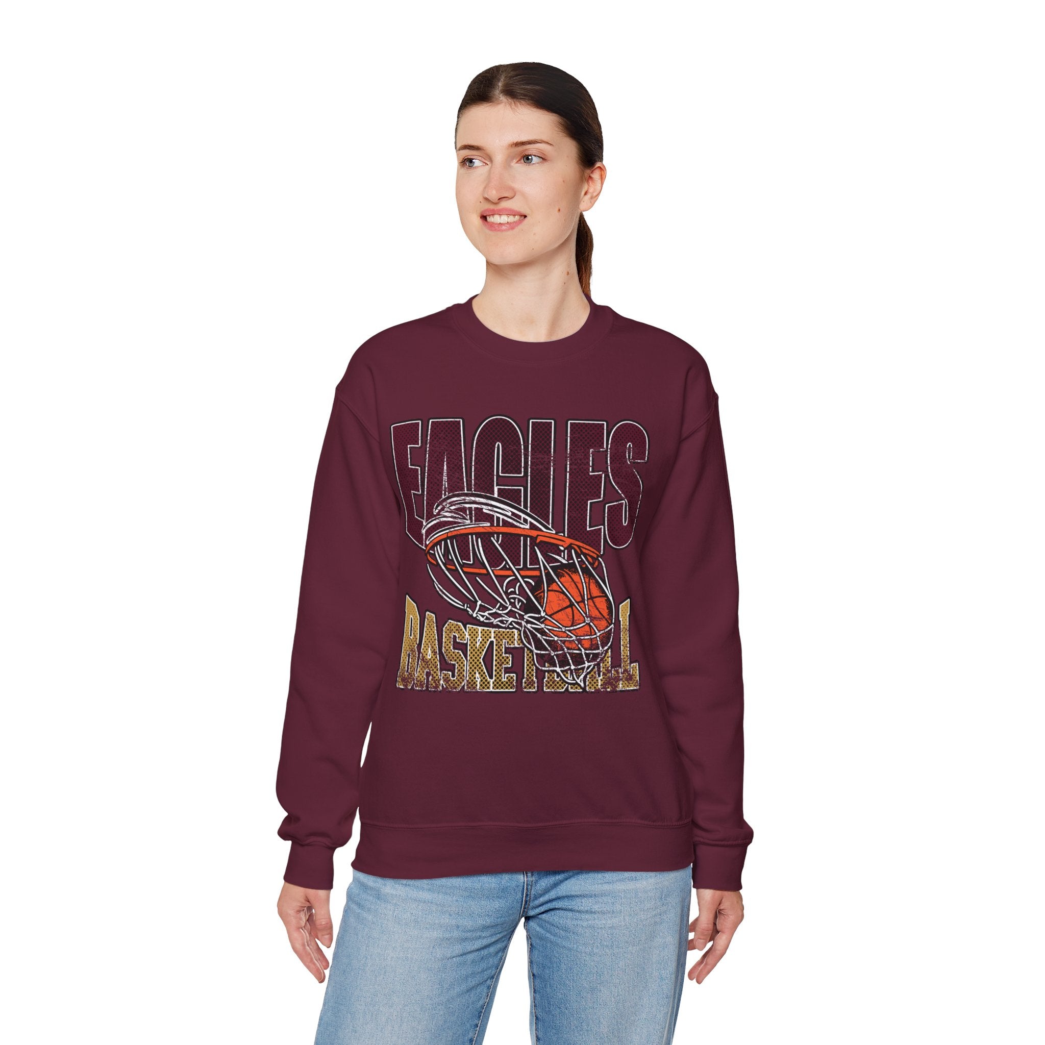 Adult Unisex Eagles Swish Distressed Basketball Graphic Sweatshirt
