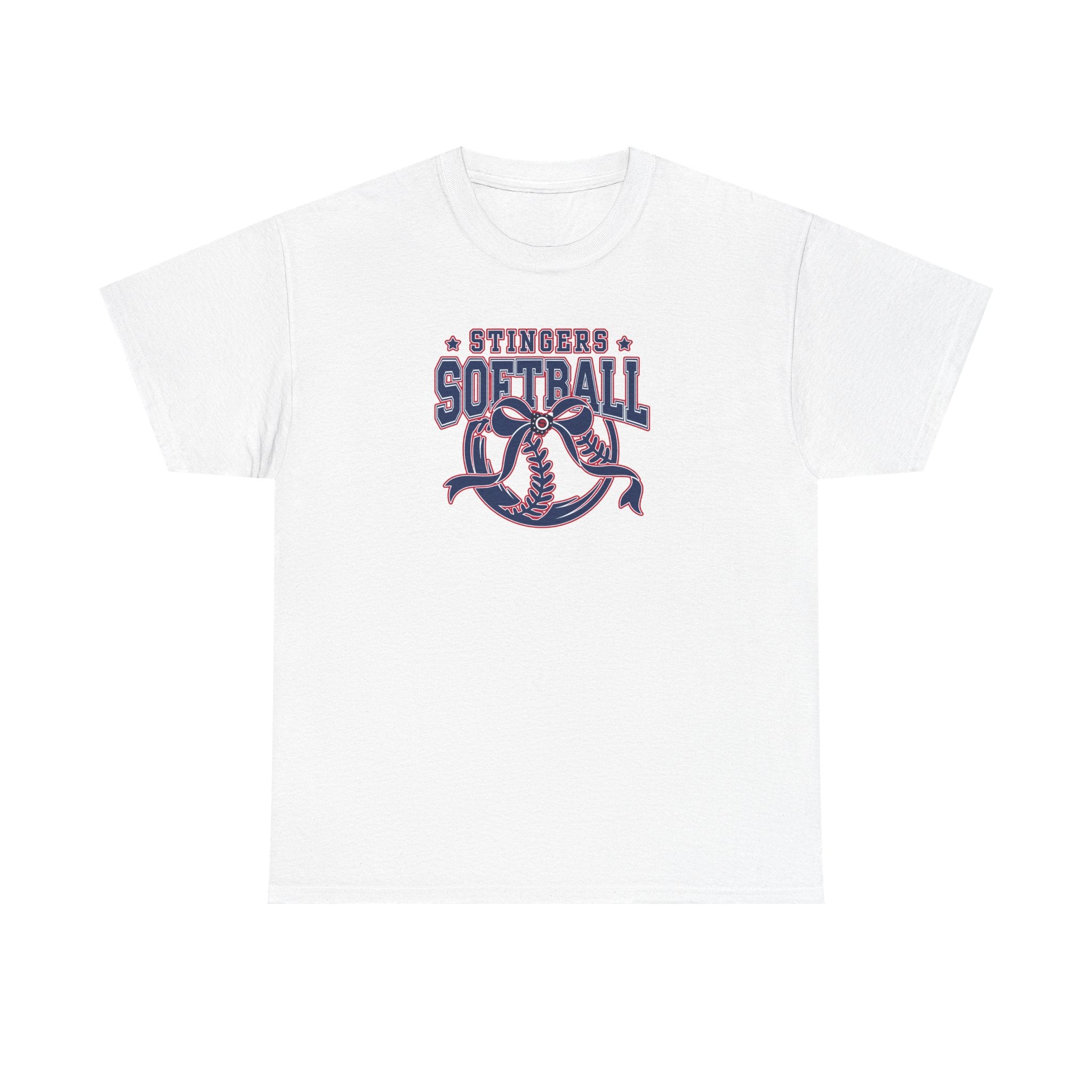 Adult Unisex Stingers Softball Spirit Bow Graphic Short Sleeve Gildan Heavy Tee